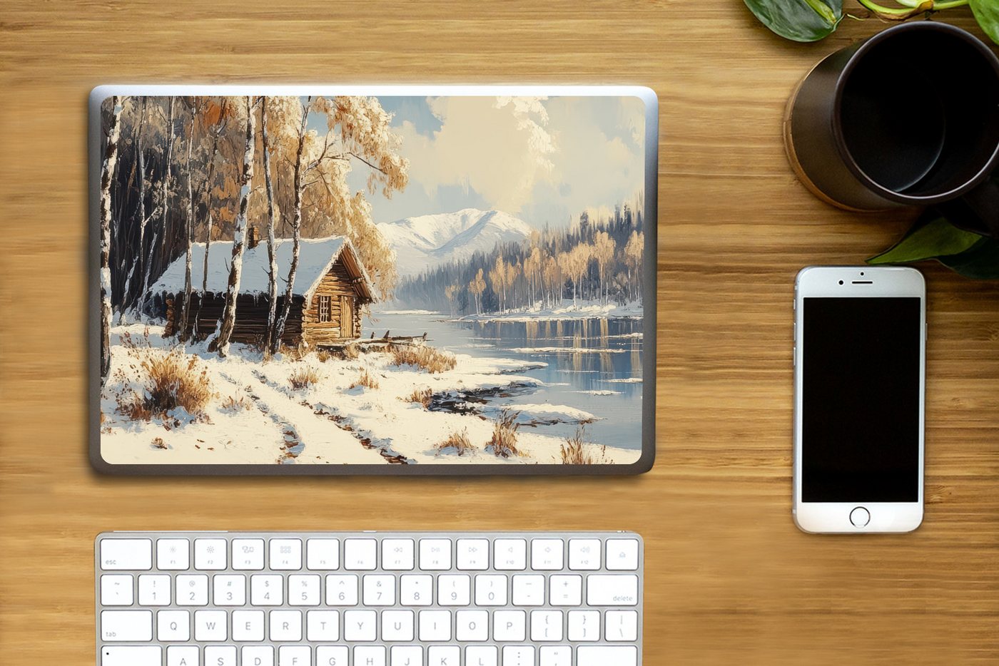 Thumbnail - MuchoWow Laptop-Aufkleber Winter - Schnee - Zuhause - Natur, (1tlg), Laptop Folien Cover, Aufkleber, Sticker, Schutz vor...