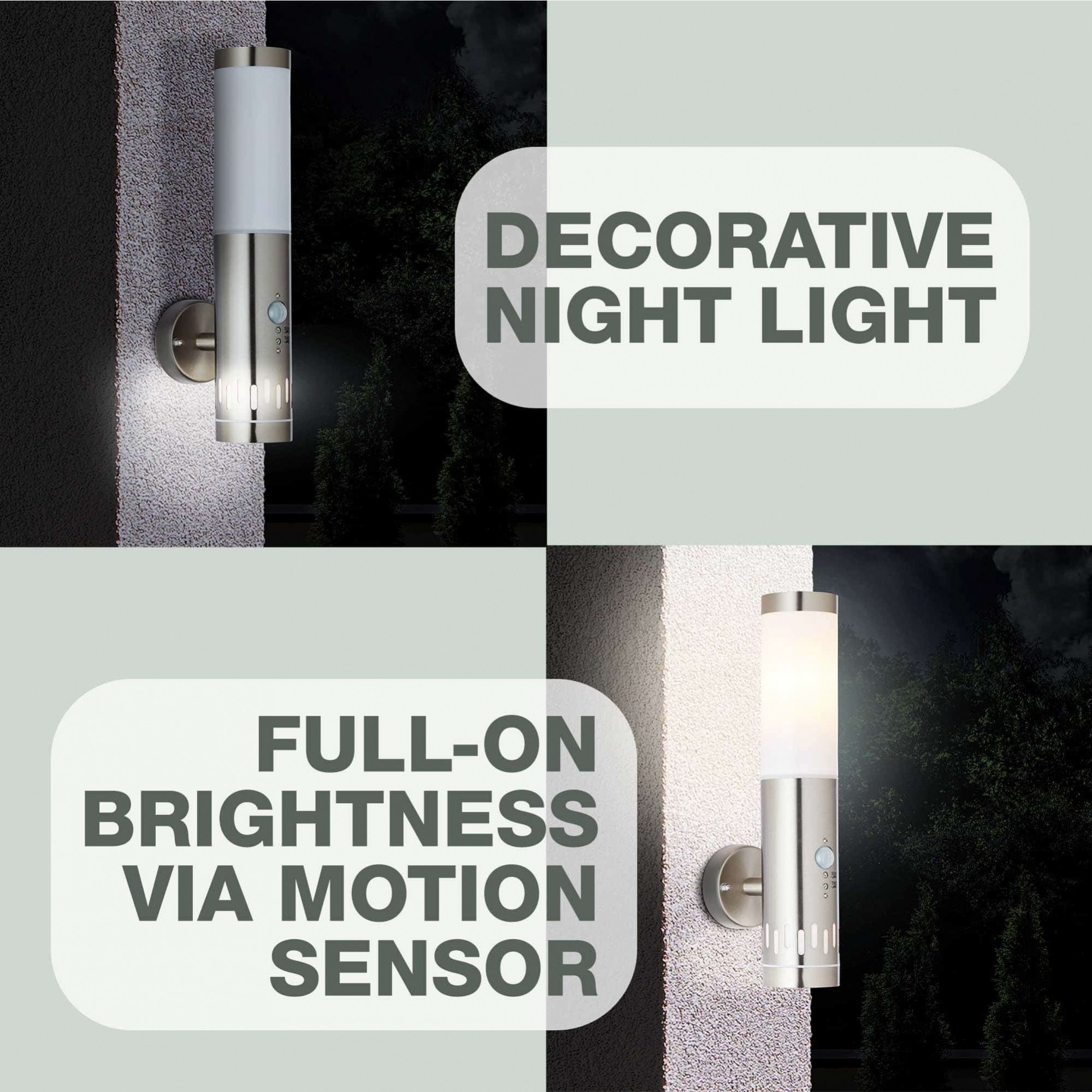Lightbox Außen-Wandleuchte, Bewegungsmelder, 9 cm, x lm Warmweiß, mit 15 Leuchtmittel, LED 38 Dämmerungssensor, x Ring ohne E27, 100