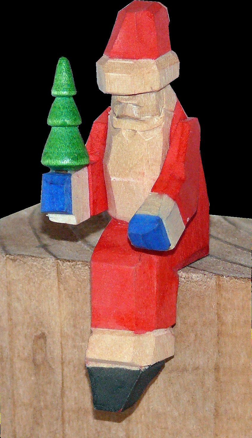 Weihnachtsfigur Weihnachtsmann Bescherung Kantenhocker mini geschnitzt bunt 6cm | Dekofiguren