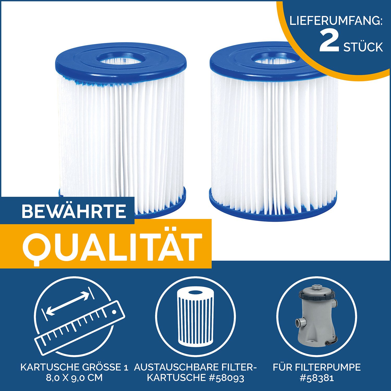Bestway Pool-Filterkartusche Gr. I Doppelpack, 8,0 x 9,0 cm, Zubehör für Kartuschen-Filterpumpen, Feine Lamellenstruktur