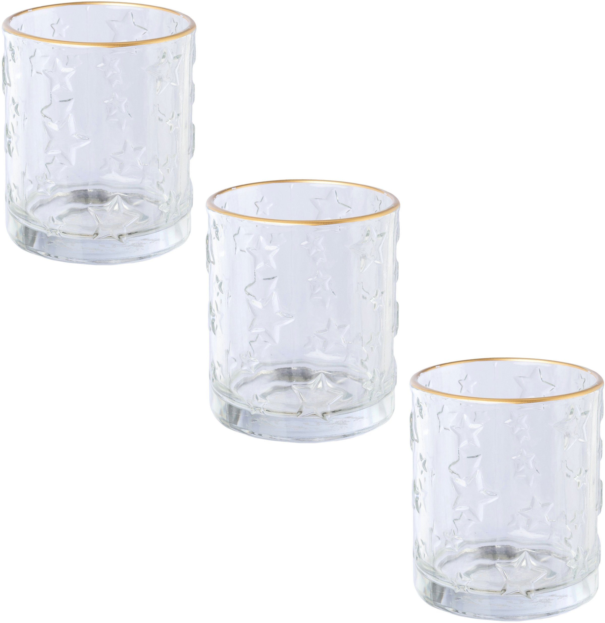 deco Windlicht Creativ St), Glas (3 klares Weihnachtsdeko mit Stern-Struktur