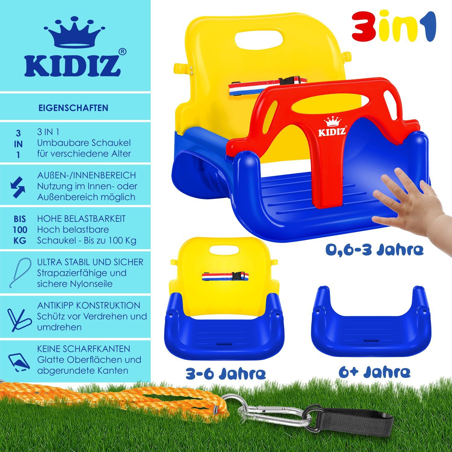 KIDIZ Einzelschaukel, Babyschaukel Kinderschaukel in Babysitz verstellbar günstig online kaufen