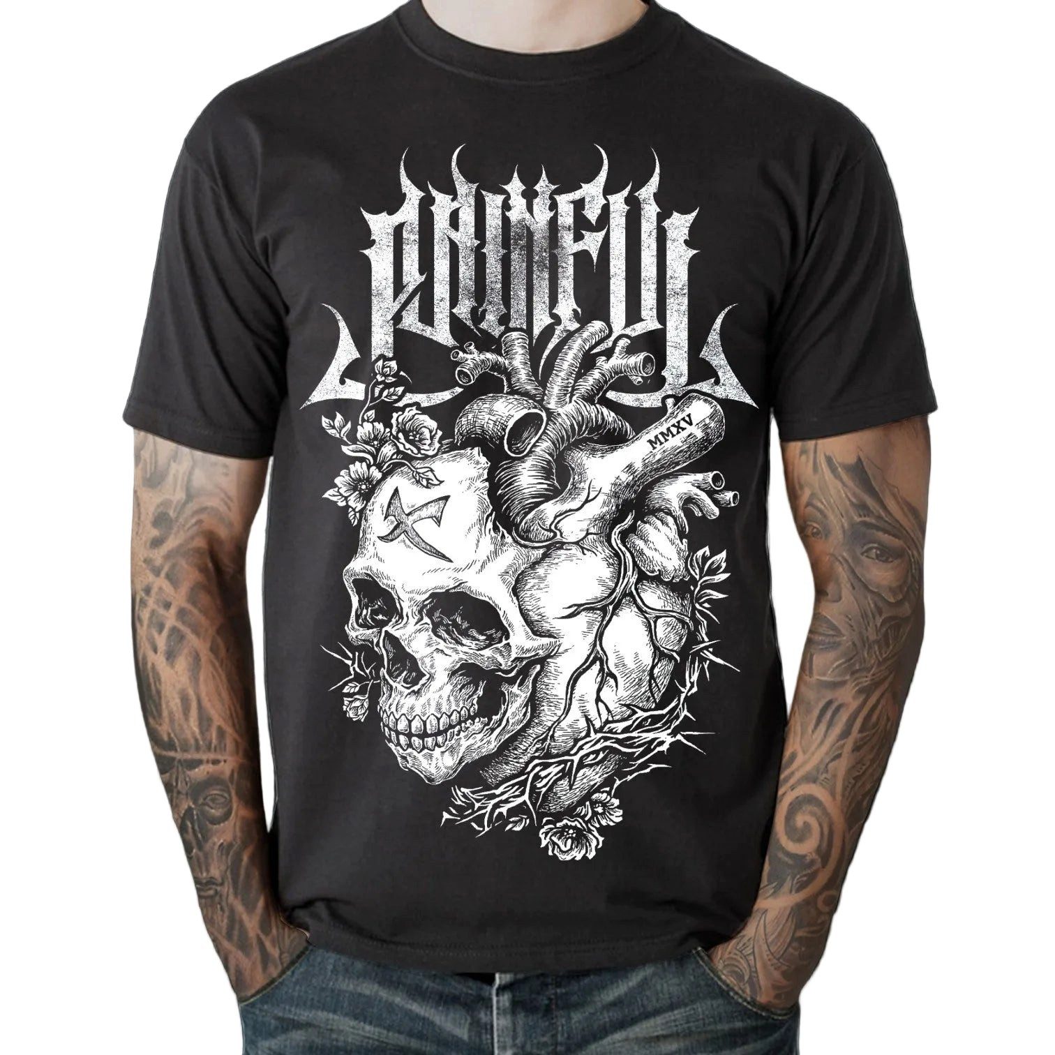 Dark-Desires Print-Shirt Painful Clothing - Gothic Horror T-Shirt Totenschädel mit Herz Gothic Shirt Anime aus Baumwolle mit Print