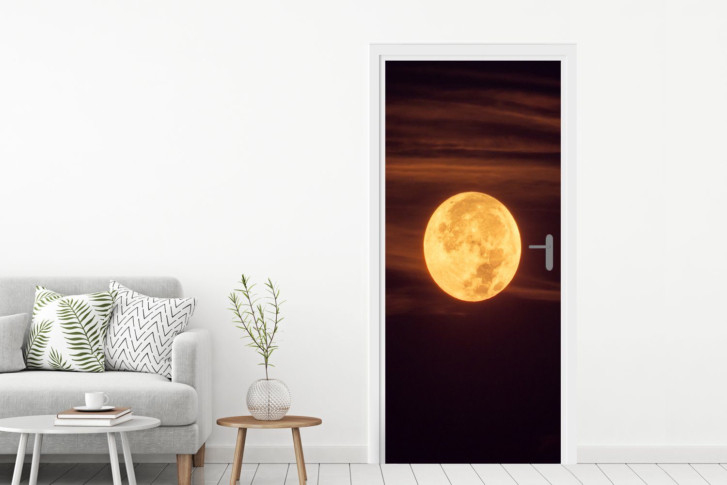 MuchoWow Türtapete Mond 75x205 (1 Fototapete Matt, für - Tür, St), - cm Orange Nacht, bedruckt, Türaufkleber