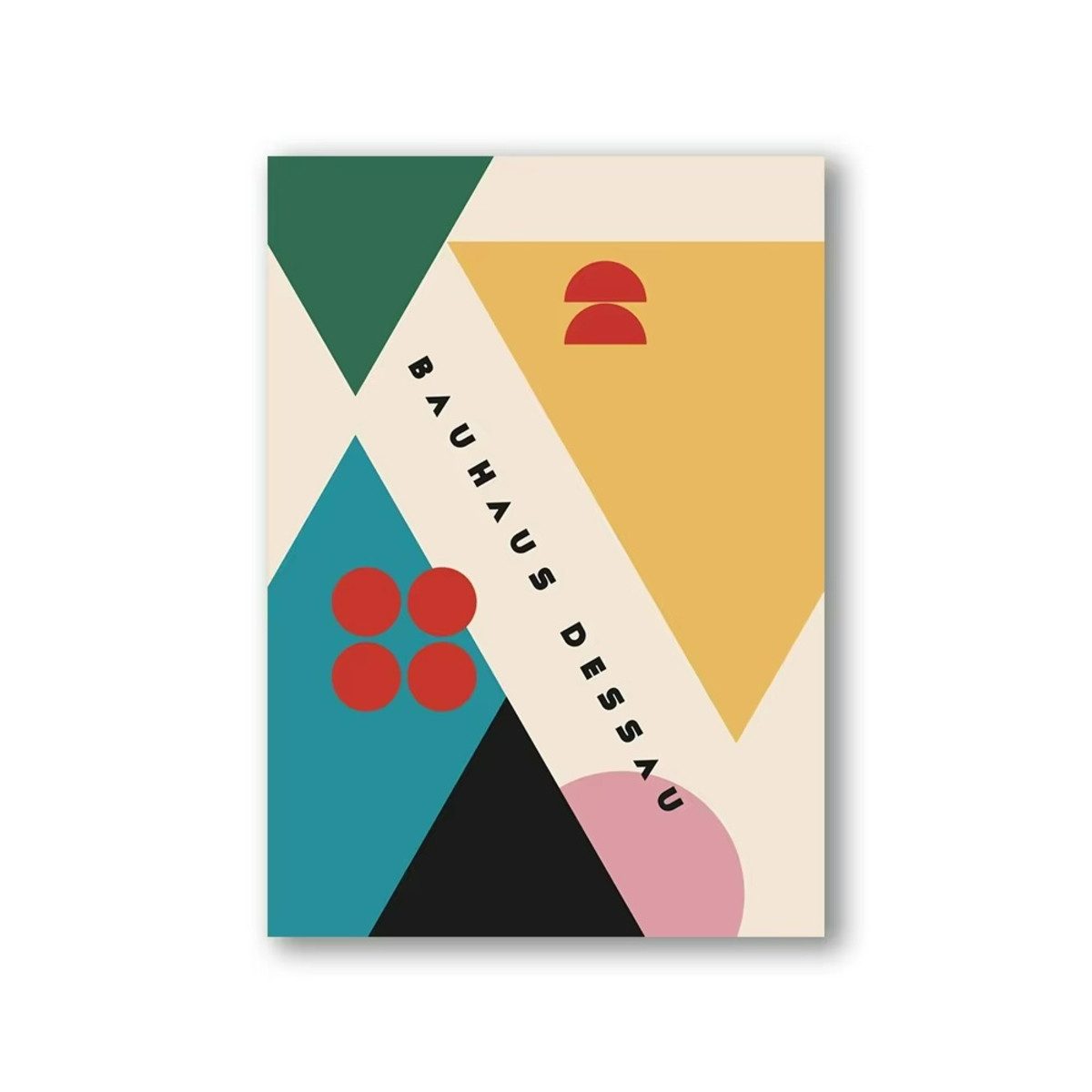 TPFLiving Kunstdruck (OHNE RAHMEN) Poster - Leinwand - Wandbild, Bauhaus Nordische Ästhetik Moderne Abstrakte Architektur Leinwand (Leinwandbild XXL), Farben: Gelb, Orange, Blau, Grau, Rot, Schwarz -Größe: 50x70cm