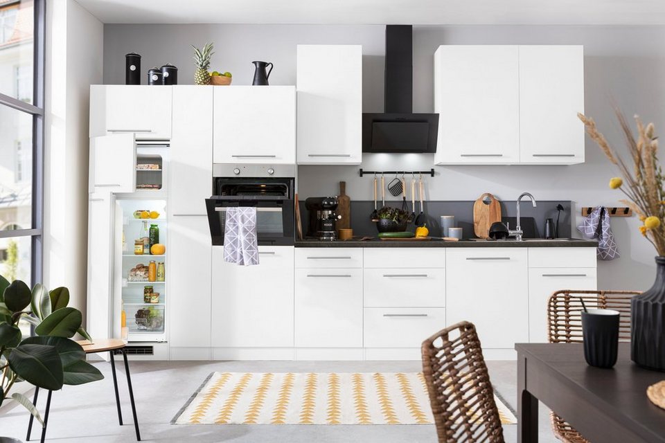 wiho Küchen Küchenzeile Unna, mit E-Geräten, Breite 370 cm, Beliebig um  weitere Schränke erweiterbar, z. B. auch über Eck