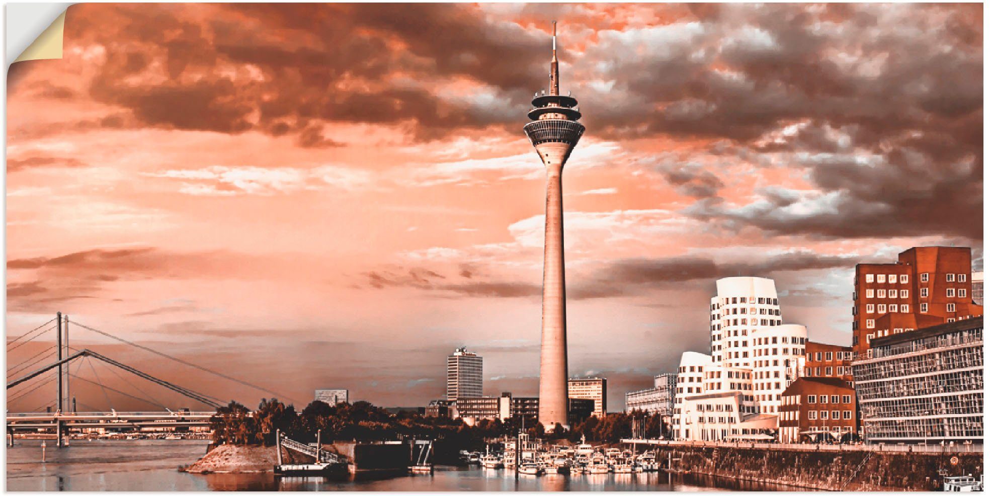 Artland Wandbild Düsseldorf Skyline III, Architektonische Elemente (1 St), als Leinwandbild, Wandaufkleber oder Poster in versch. Größen