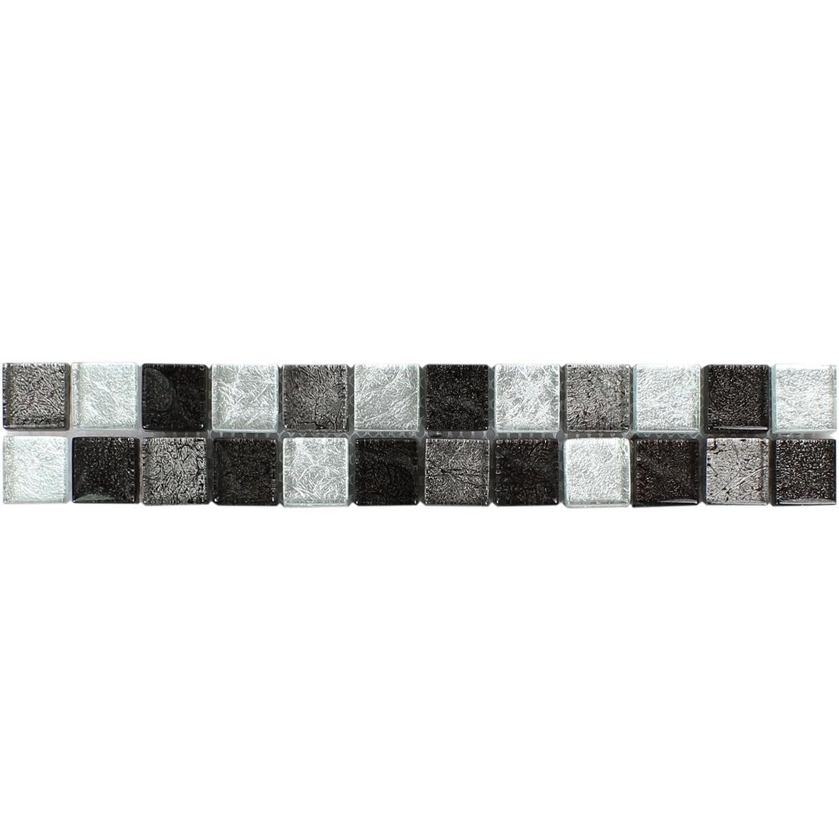 Mosafil Mosaikfliesen Glas Fliesenbordüre Johnstown Schwarz Silber, Glas 30.000x4.800, schwarz-silber, Verlegefertig auf ein Netz geklebt - Wasserfest