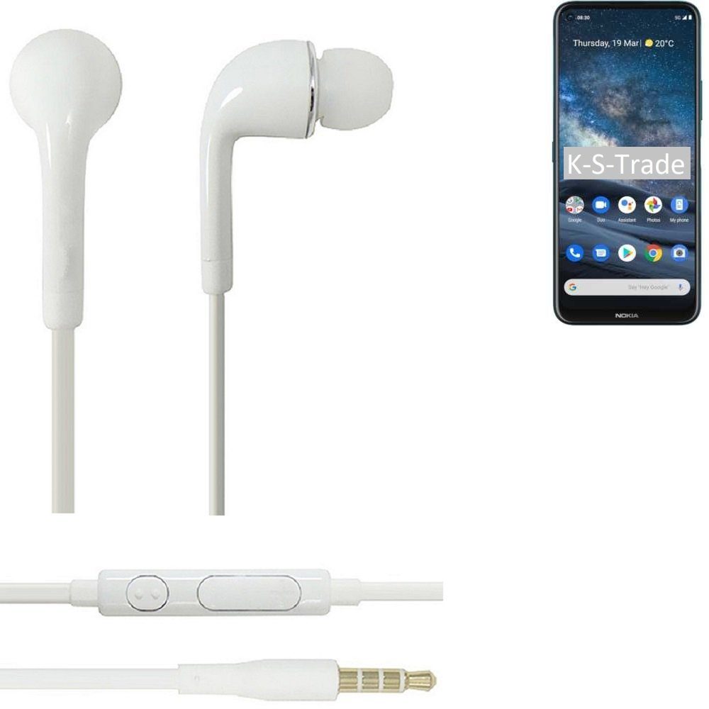 K-S-Trade für Nokia 8.3 5G In-Ear-Kopfhörer (Kopfhörer Headset mit Mikrofon u Lautstärkeregler weiß 3,5mm) | In-Ear-Kopfhörer