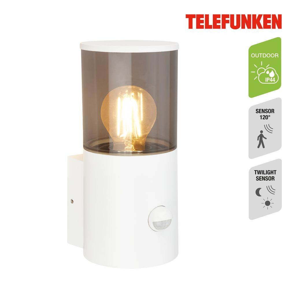 Telefunken Flutlichtstrahler 322306TF, ohne Leuchtmittel, 2700K - Extra-Warmweiß, Wandleuchte Aussen 24x13,5x10,5 cm Weiß max.15W E27 Hauswand Balkon