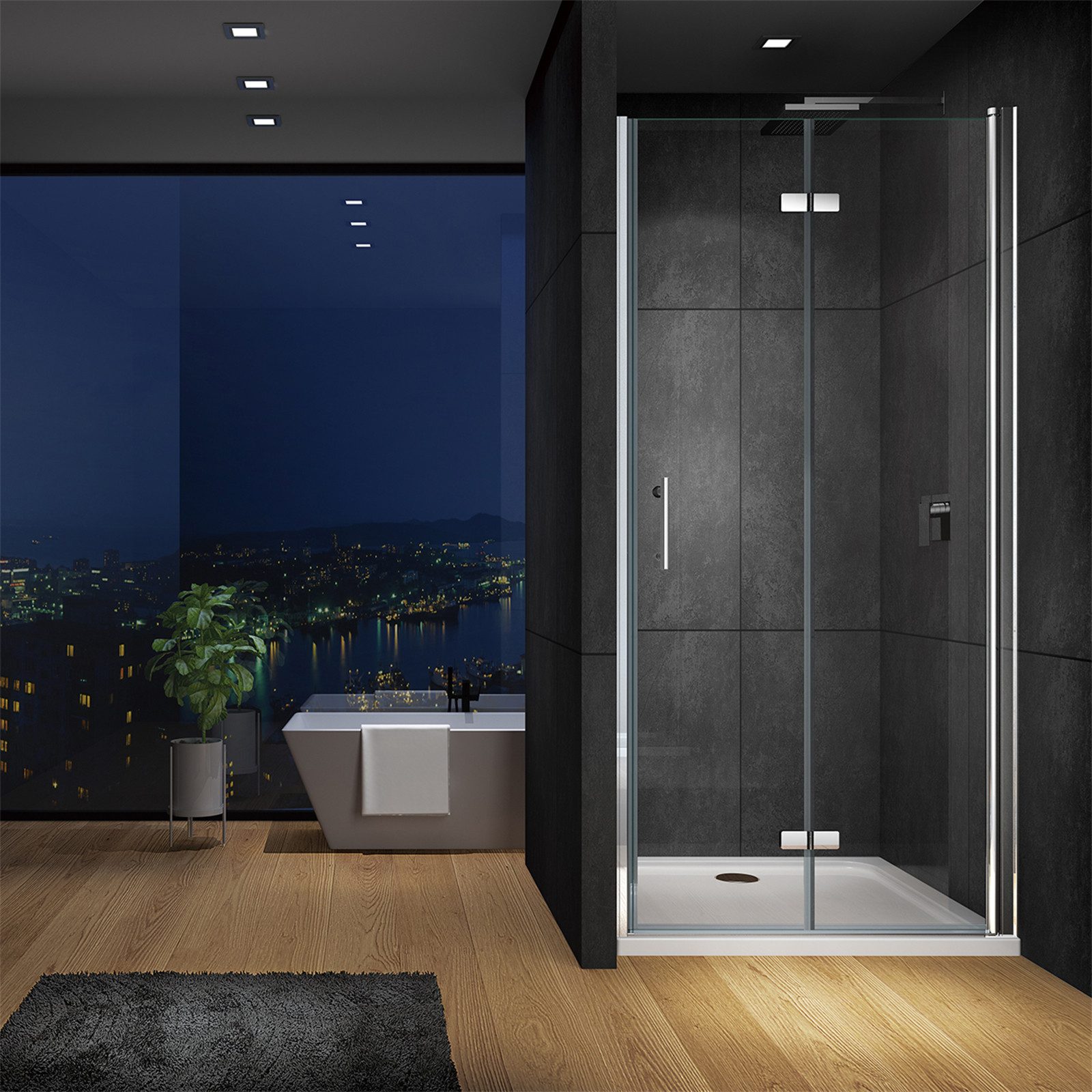 IMPTS Dusch-Falttür Nischentür Duschkabine Duschabtrennung Duschtür, 70x195 cm, Sicherheitsglas, (Set, Duschwand Nische) Klarglas,rahmenlos,faltbar,klappbar,mit Verstellbereich