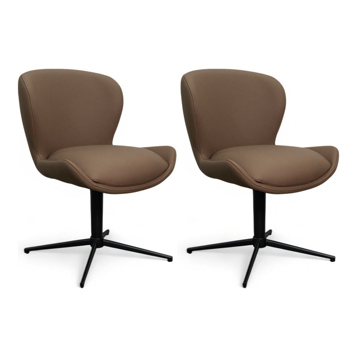 Feeling4Home Stuhl Salcin 2er-Set aus Leder - mit Dreh-Rückstellfunktion, Taupe, Modernes Design mit Echtleder und Metallfuß