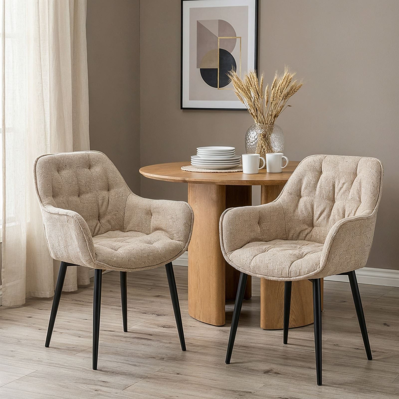 IDIMEX Esszimmerstuhl ARDEN (2 St), Polsterstühle 2er Set mit Armlehnen und Metallgestell Beige