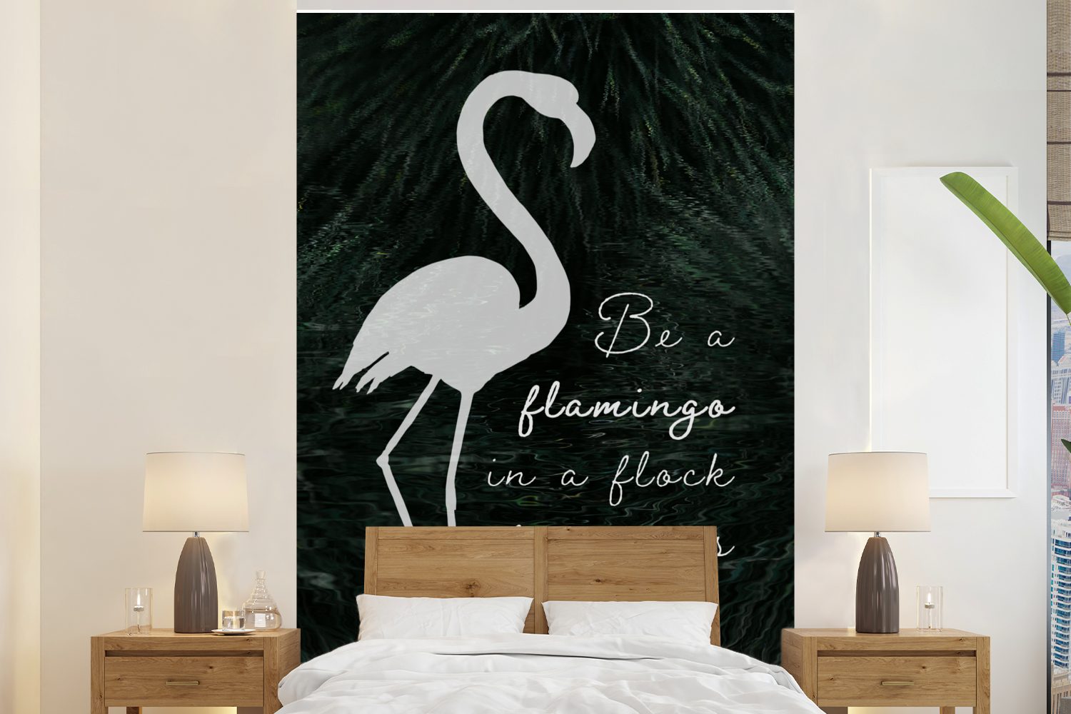 MuchoWow Fototapete Zitat - Gras - Flamingo, Matt, bedruckt, (3 St), Montagefertig Vinyl Tapete für Wohnzimmer, Wandtapete | Fototapeten