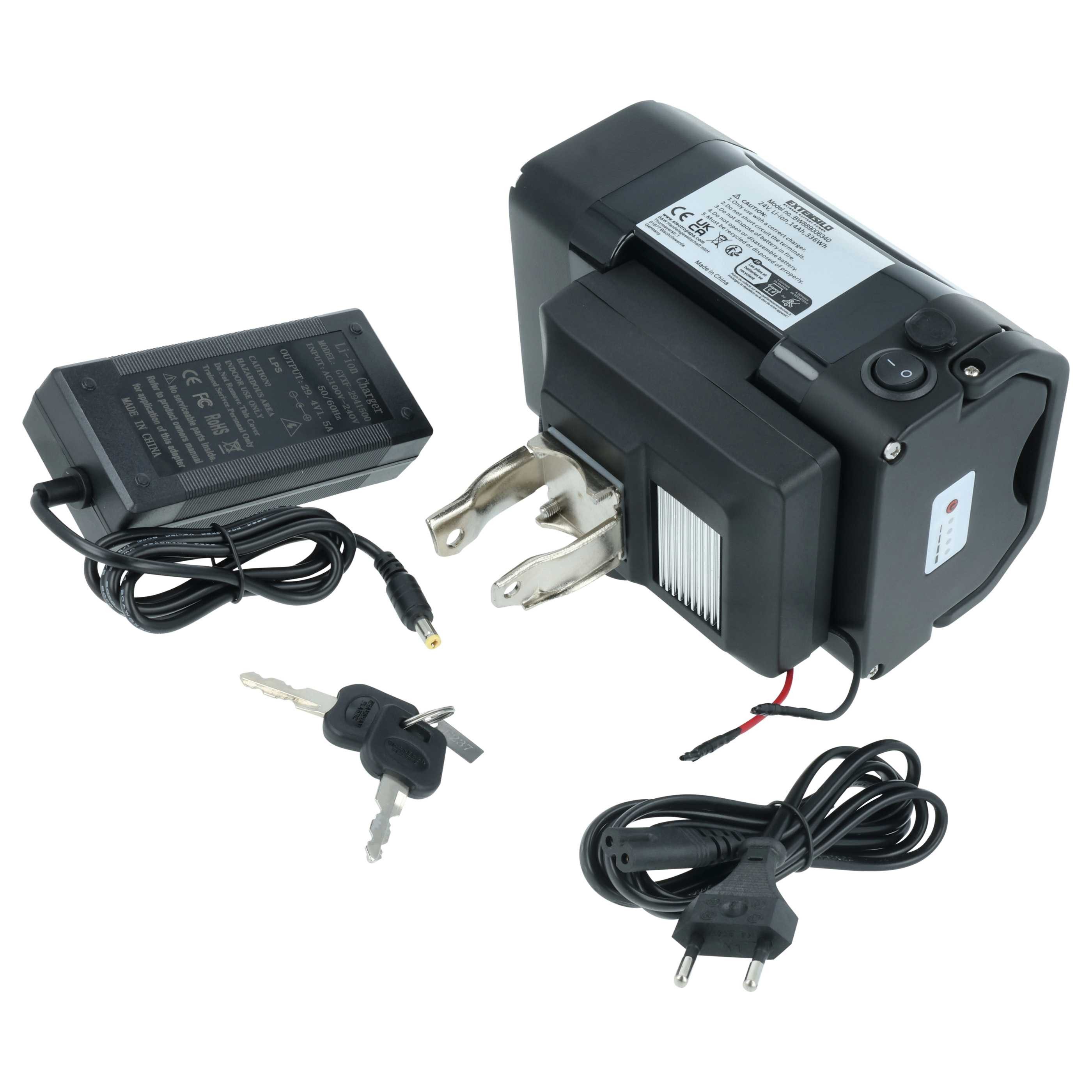 Extensilo Akku passend für AVE E-Bike (14 Ah, 24 V, Li-Ion, inkl. Ladegerät) E-Bike Akku Akku Li-Ion 14000 mAh (24 V, 1 St), Leistungsfähiger Austausch-Akku für Pedelec, Elektrofahrrad, E-Bike