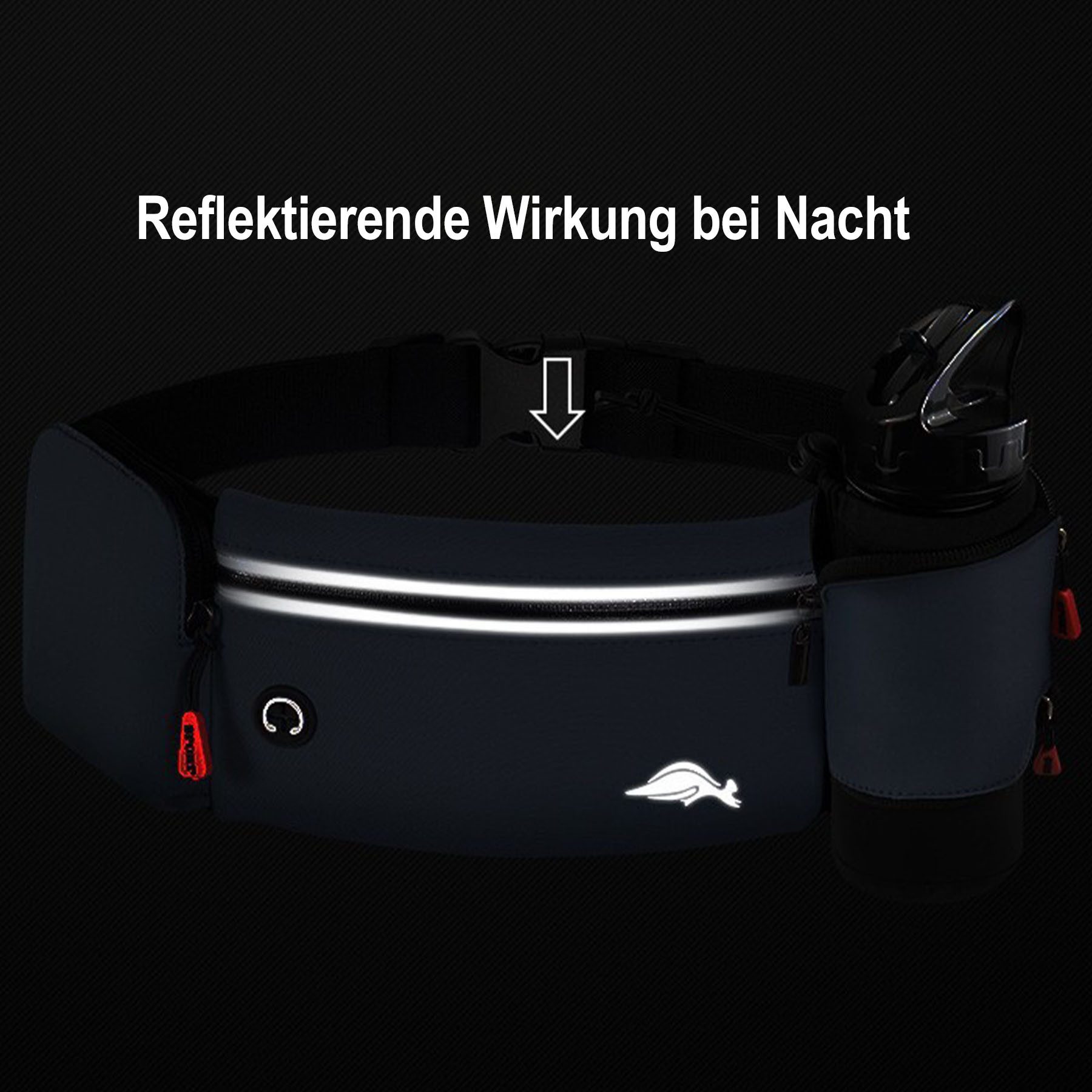 Mutig Gürteltasche Hüfttasche mit Trinkflasche,wasserdicht Sport Bauchtasche,Verstellbar (Laufen Hüfttasche Damen Herren Mit Reflektstreifen, Sports Trinkgürtel für Joggen, Fitness,Reisen, Camping, Outdoor), für Geschenk zu Anlässen wie Geburtstagen und Feiertagen
