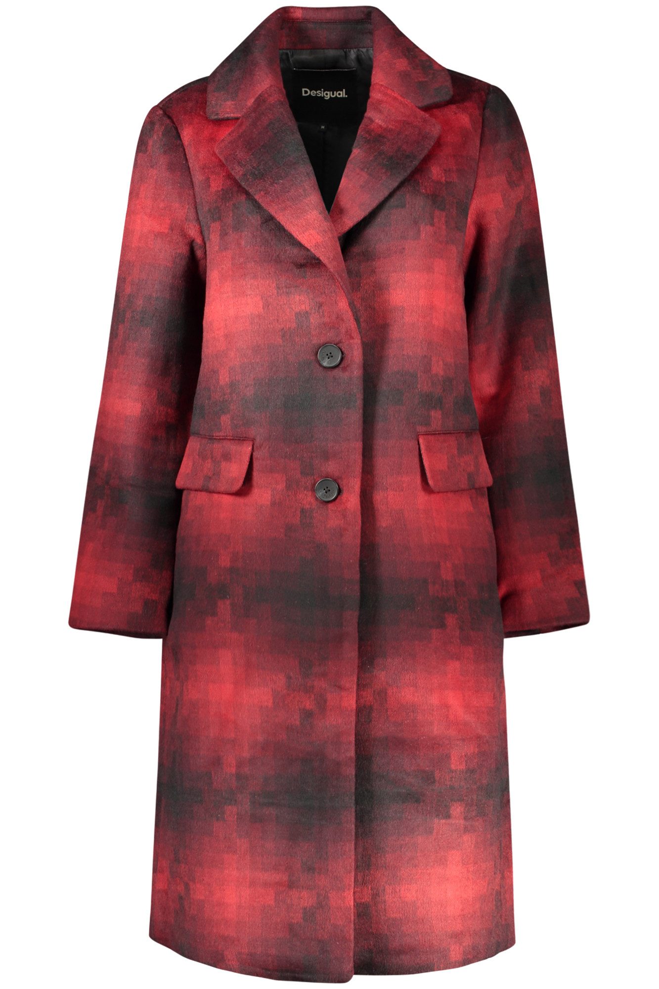 Desigual Outdoorjacke Eleganter roter Damenmantel mit V-Ausschnitt und hinterem Schlitz