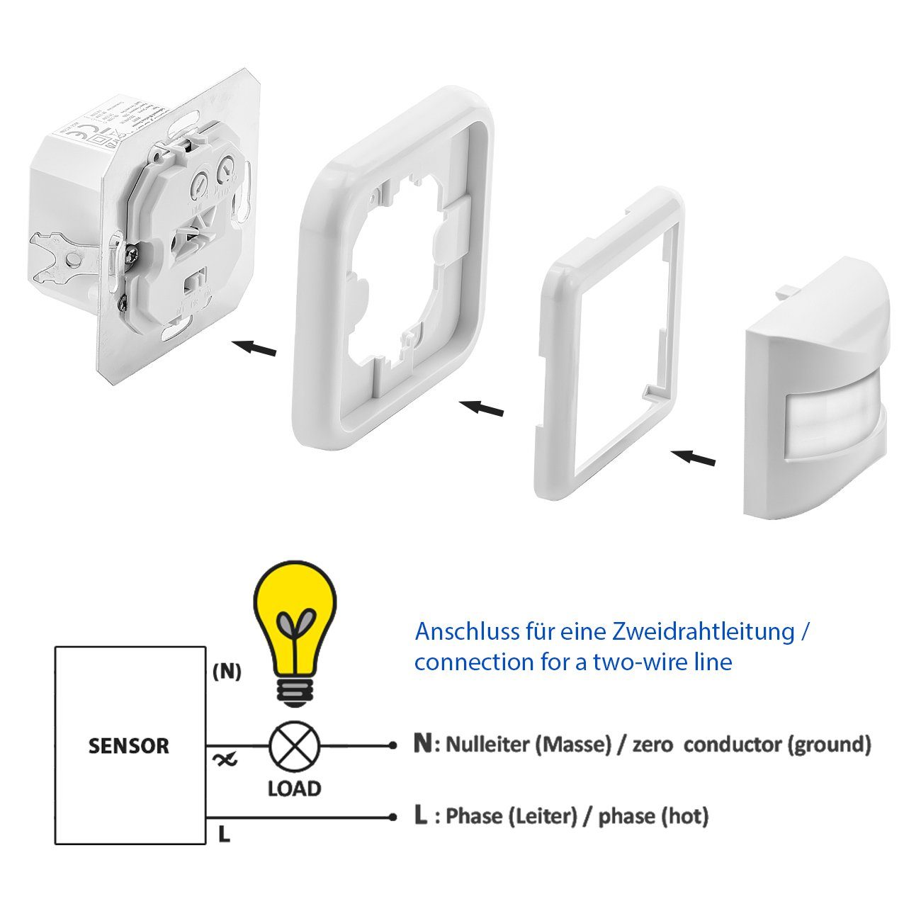 deleyCON Bewegungsmelder deleyCON Infrarot Wand Bewegungsmelder Unterputz - IP20 - 160° bis 9m