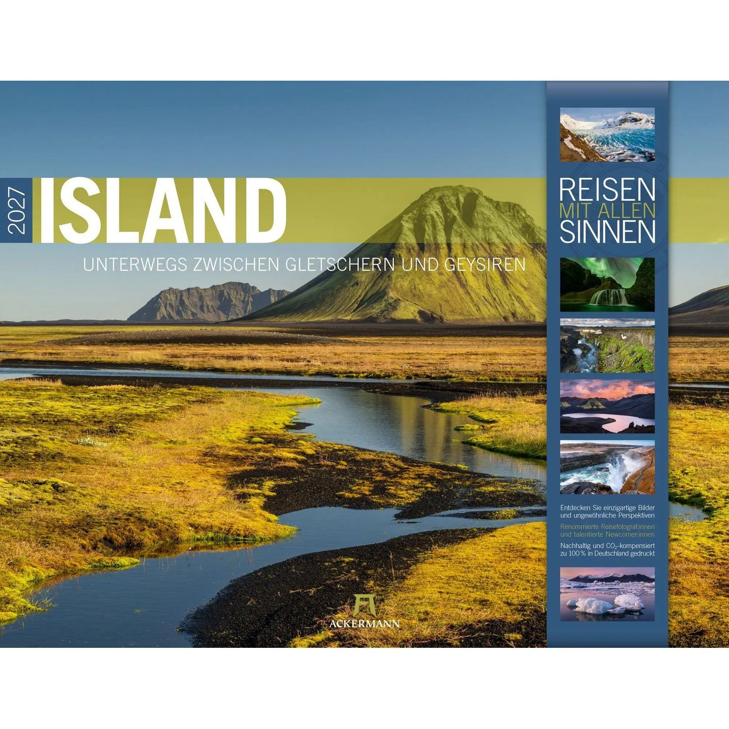 Ackermann Wandkalender Island Kalender 2027, Unterwegs zwischen Gletschern und Geysiren