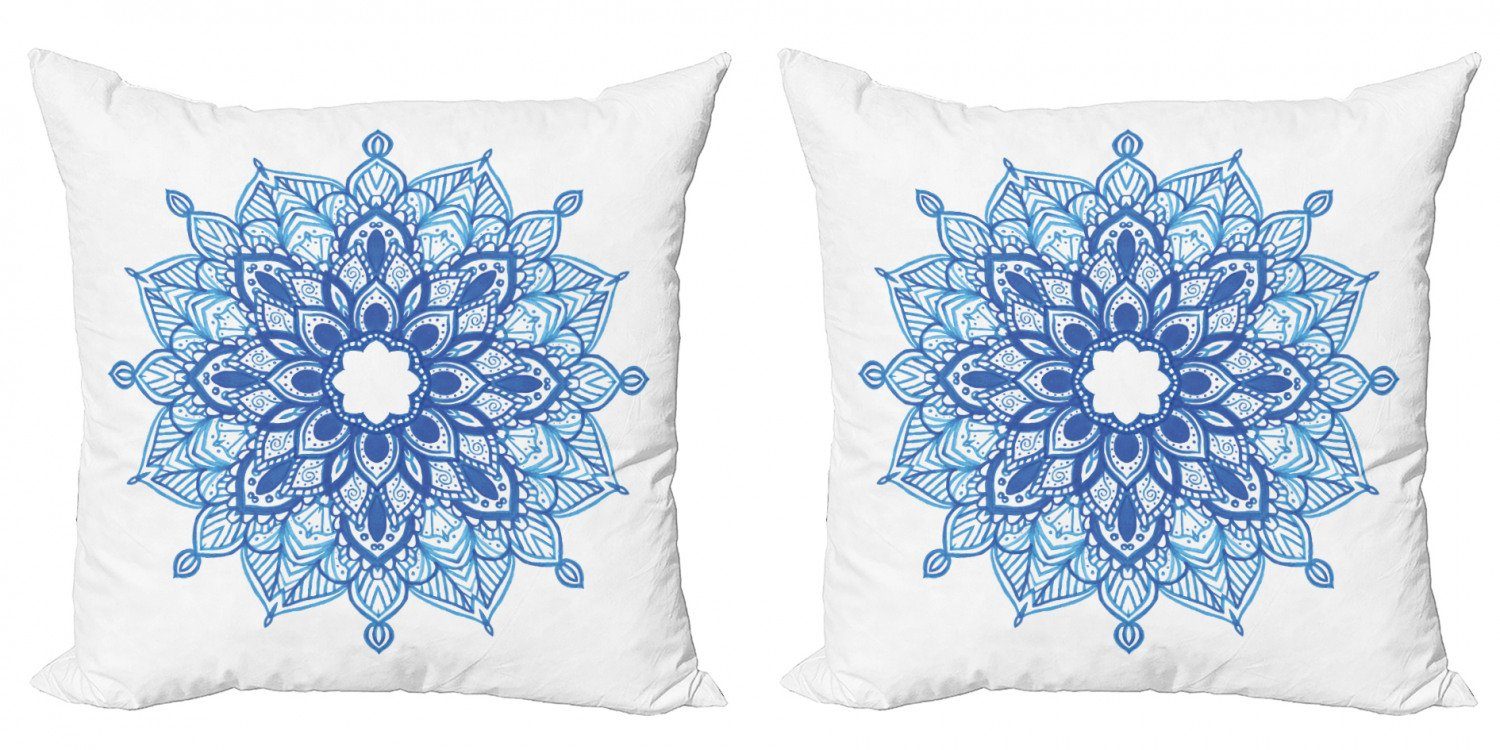 Stück), Ethnische Abakuhaus Mandala Blume Kissenbezüge Ornament Doppelseitiger Blauer Accent Modern Digitaldruck, (2