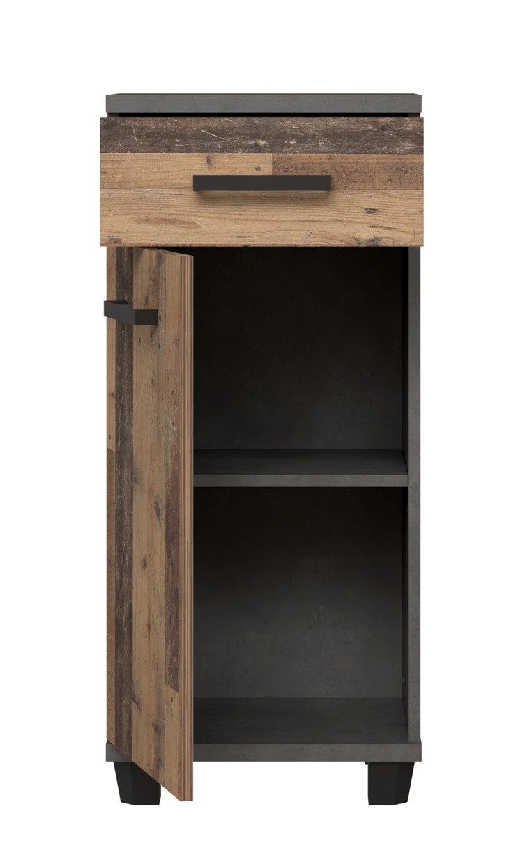 FORTE Badkommode 1 Tür, 1 Schub, Old-Wood Dekor / Betonoptik - 40,2x90,8x34,8cm B/H/T