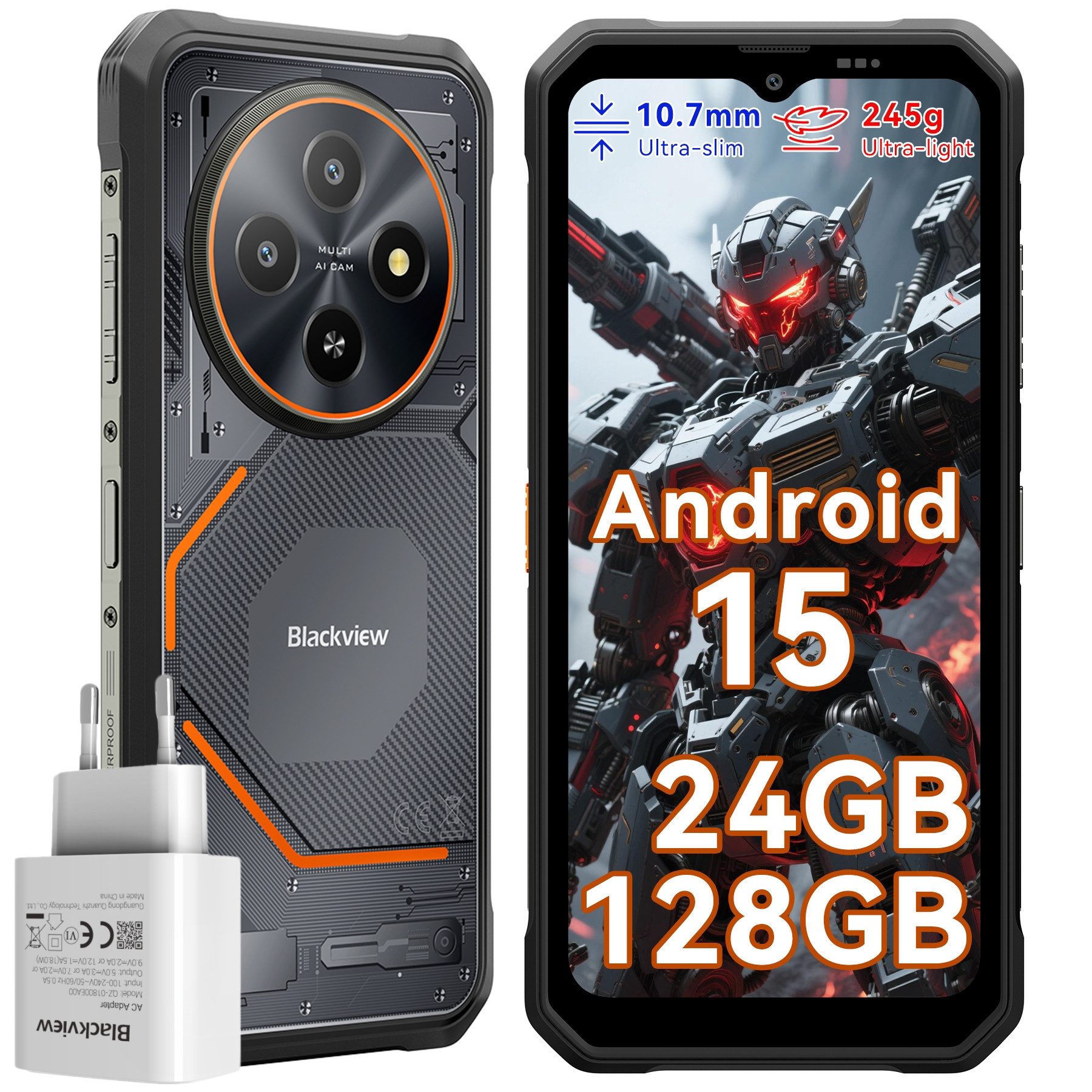 blackview FORT 2 Ultradünnes Robustphone: Nur 10.7mm, AI-Dreifachkamera Smartphone (6.56 Zoll, 128 GB Speicherplatz, DokeOS 5.0, Android 15, 24GB, 16MP, 5W OTG)