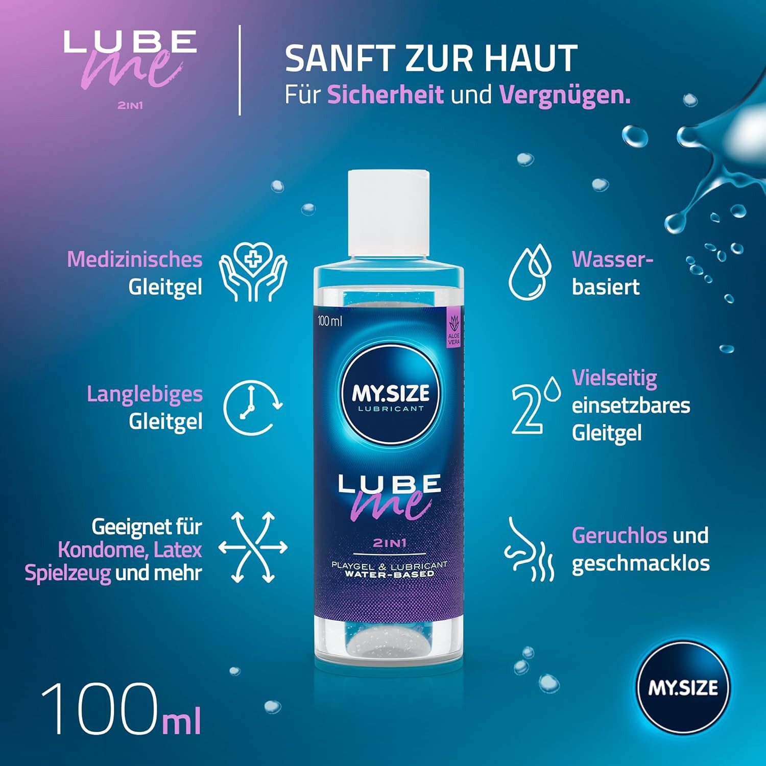 MY.SIZE Gleit- & Massageöl Lube Me 2-in-1, Liebesöl und Gleitmittel, angenehme Textur, pflegend, mit Aloe Vera