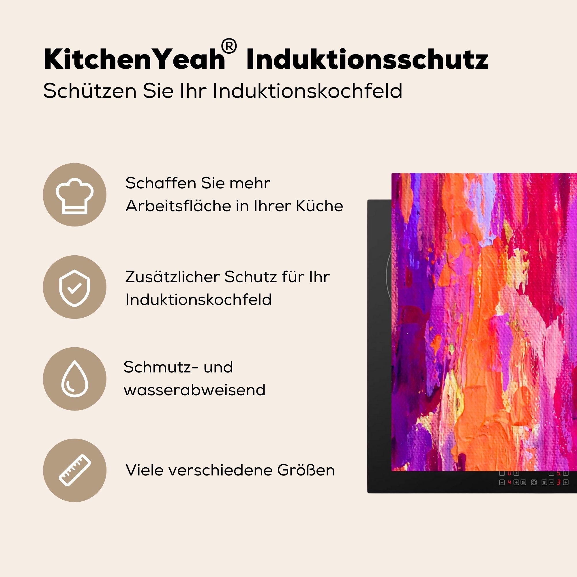 (1 tlg), leuchtenden Ceranfeldabdeckung, mit cm, 78x78 küche Farben, Herdblende-/Abdeckplatte Acrylmalerei Arbeitsplatte MuchoWow Vinyl, für