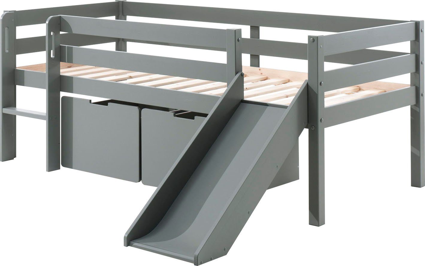 Vipack Spielbett Pino, Kiefer massiv, mit Rolllattenrost, 2 Rollboxen, Made in Europe (B/H/T ca. 207,6x83x175cm, inkl. Leiter, Absturzschutz und Rutsche), wahlweise mit oder ohne Hängeregal, 2 Farben zur Auswahl