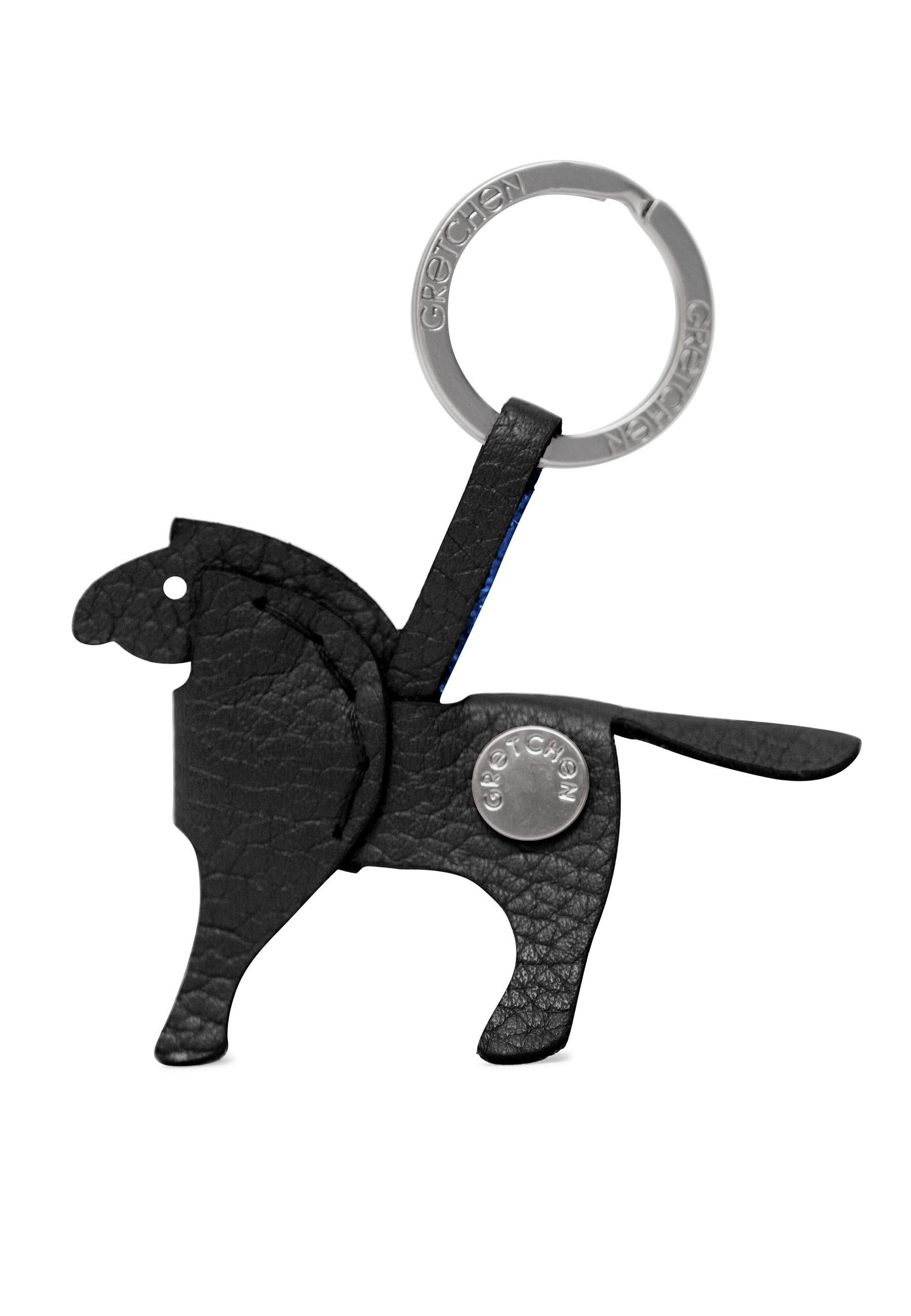 Pony schwarz-blau Kalbsleder Schlüsselanhänger italienischem aus Keyring, GRETCHEN