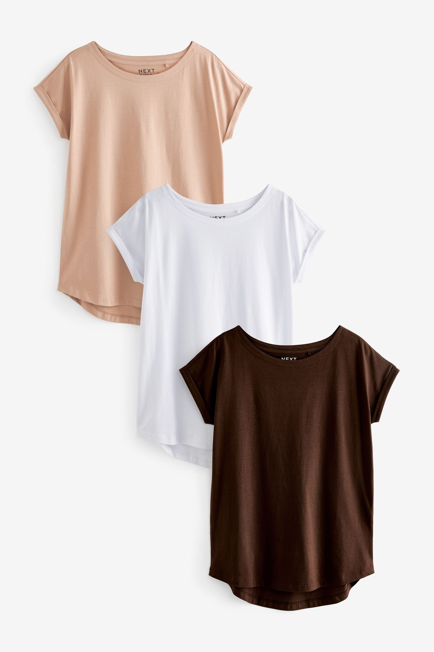 Next T-Shirt T-Shirts mit Flügelärmeln, 3er-Pack (3-tlg) Chocolate/White/Neutral