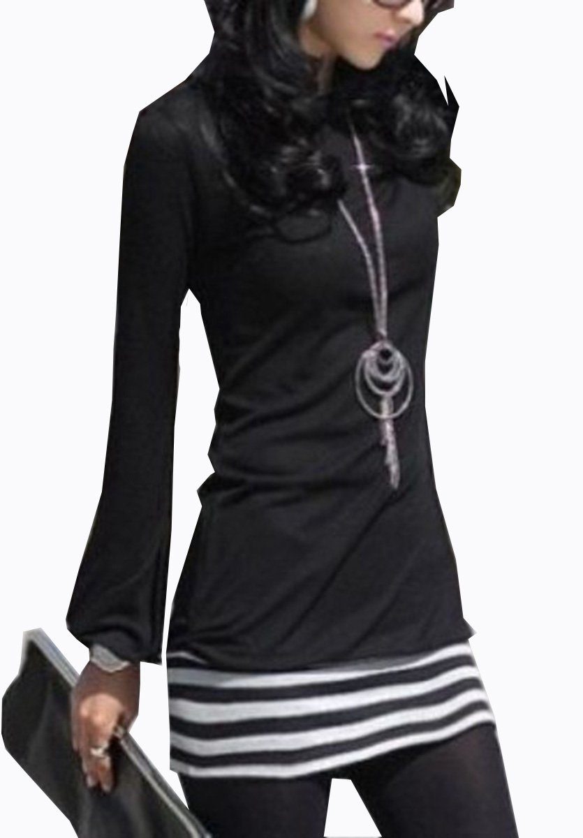 578 Tunika weiß Damen Mississhop schwarze Rock Shirtkleid Streifen Kleid Minikleid
