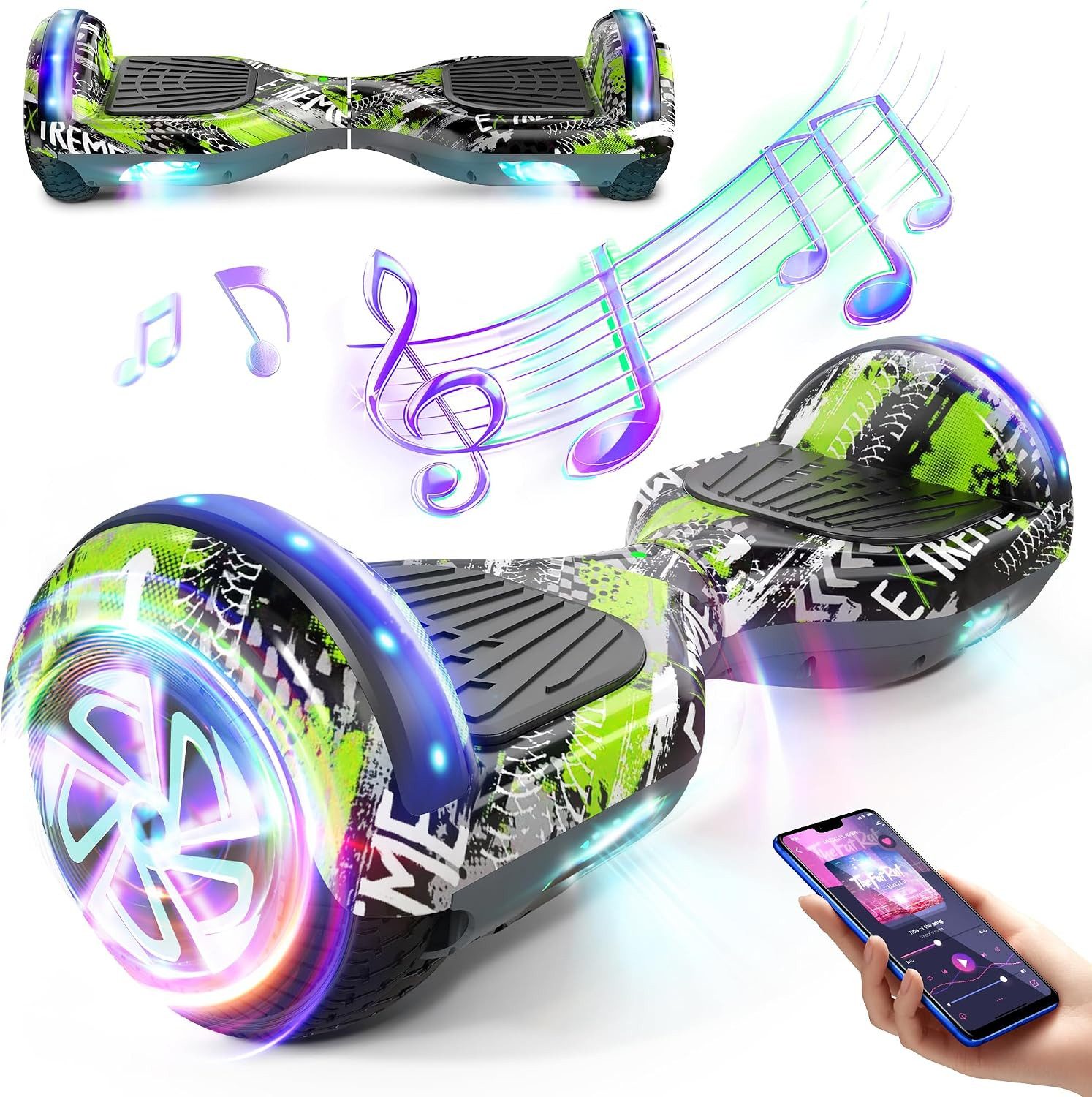 SISIGAD Balance Scooter 6,5 Zoll Dualmotorräder, Hoverboard mit LED-Licht, Smart Bluetooth, Hoverboard mit LED Lichter Bluetooth,Geschenk für Kinder