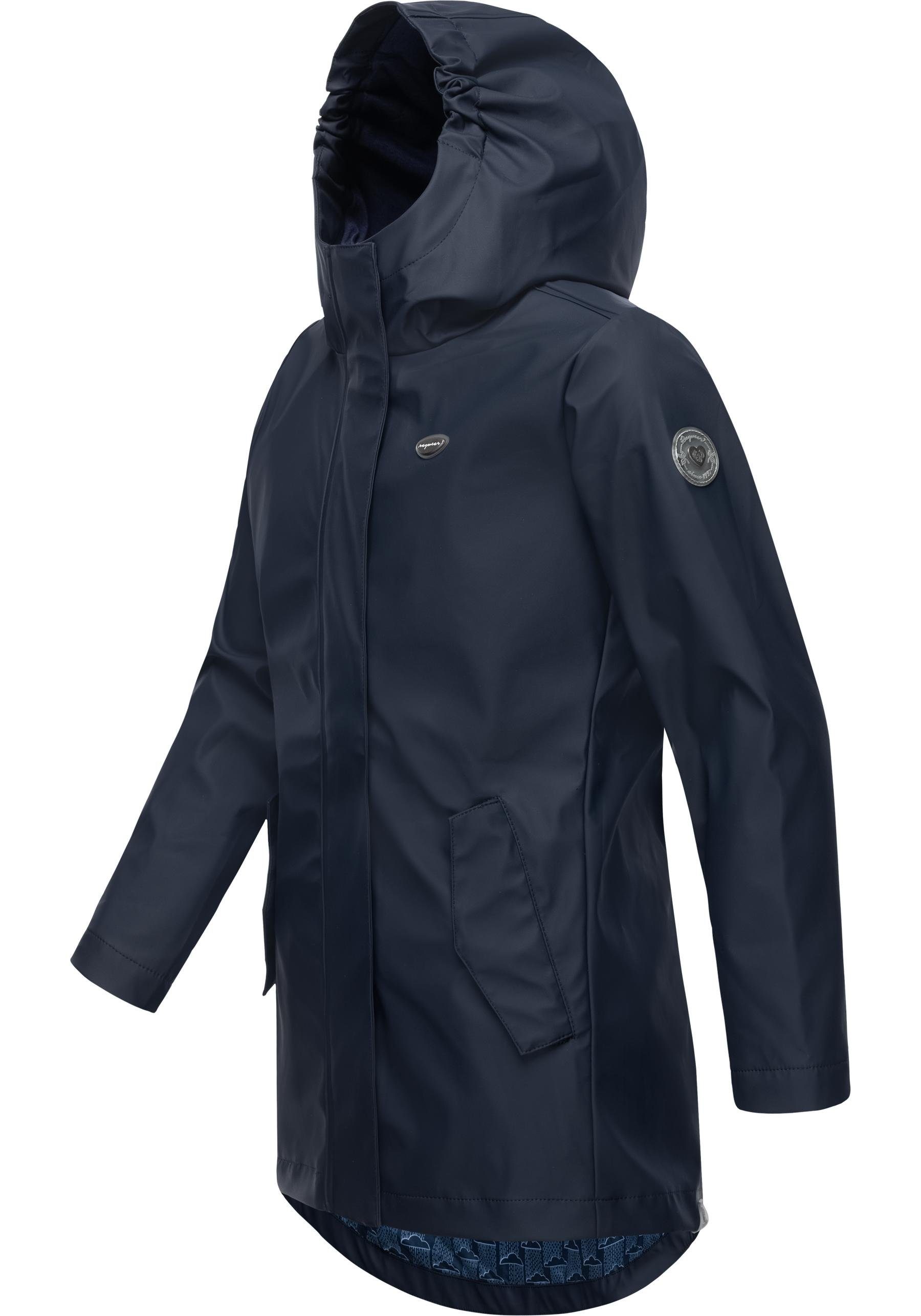 Ragwear Nähten stylischer Mädchen Regenmantel navy Regenparka Marjanka geschweißten II mit