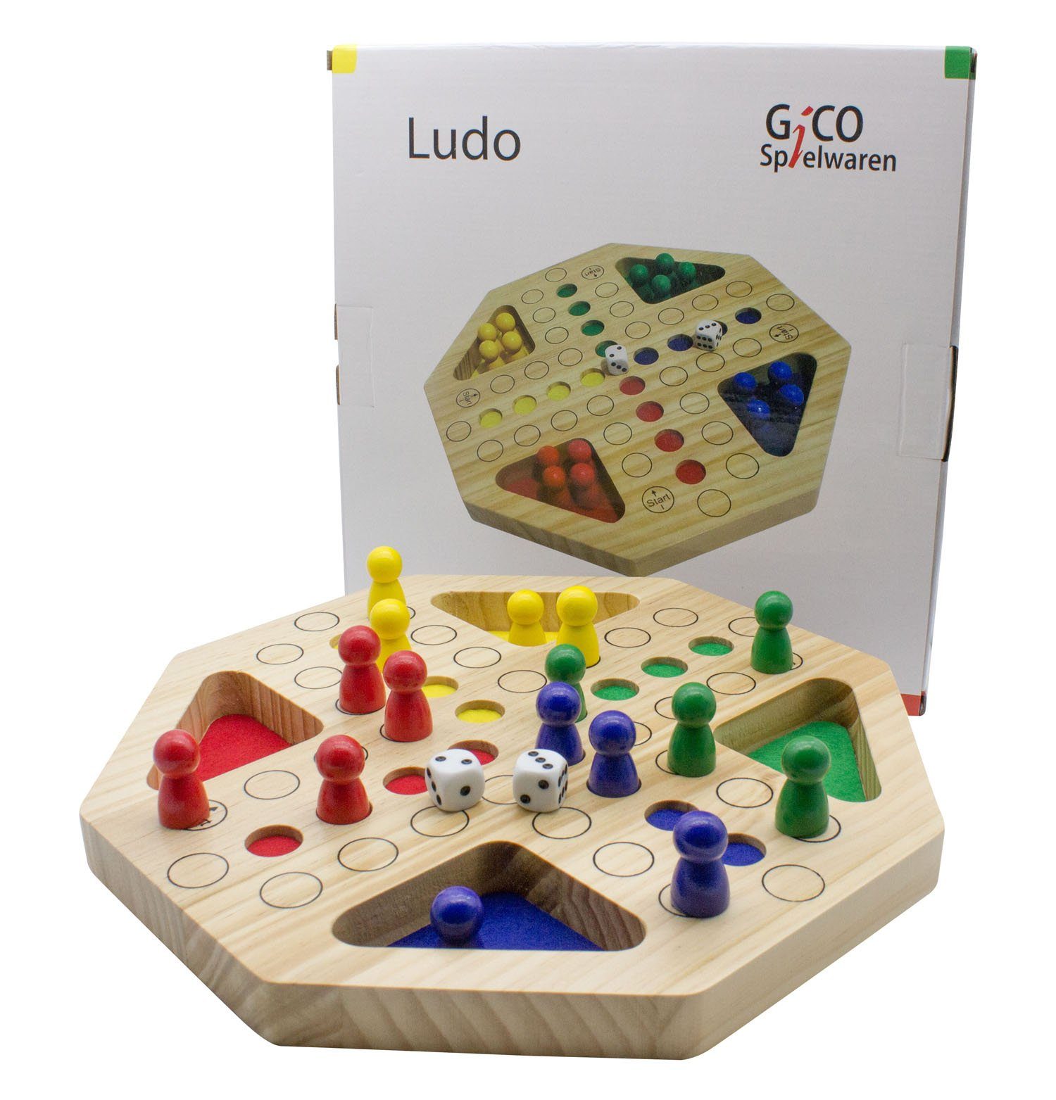 GICO Spielesammlung Holz Ludo groß XL Gesellschaftsspiel für Jung und Alt 7957