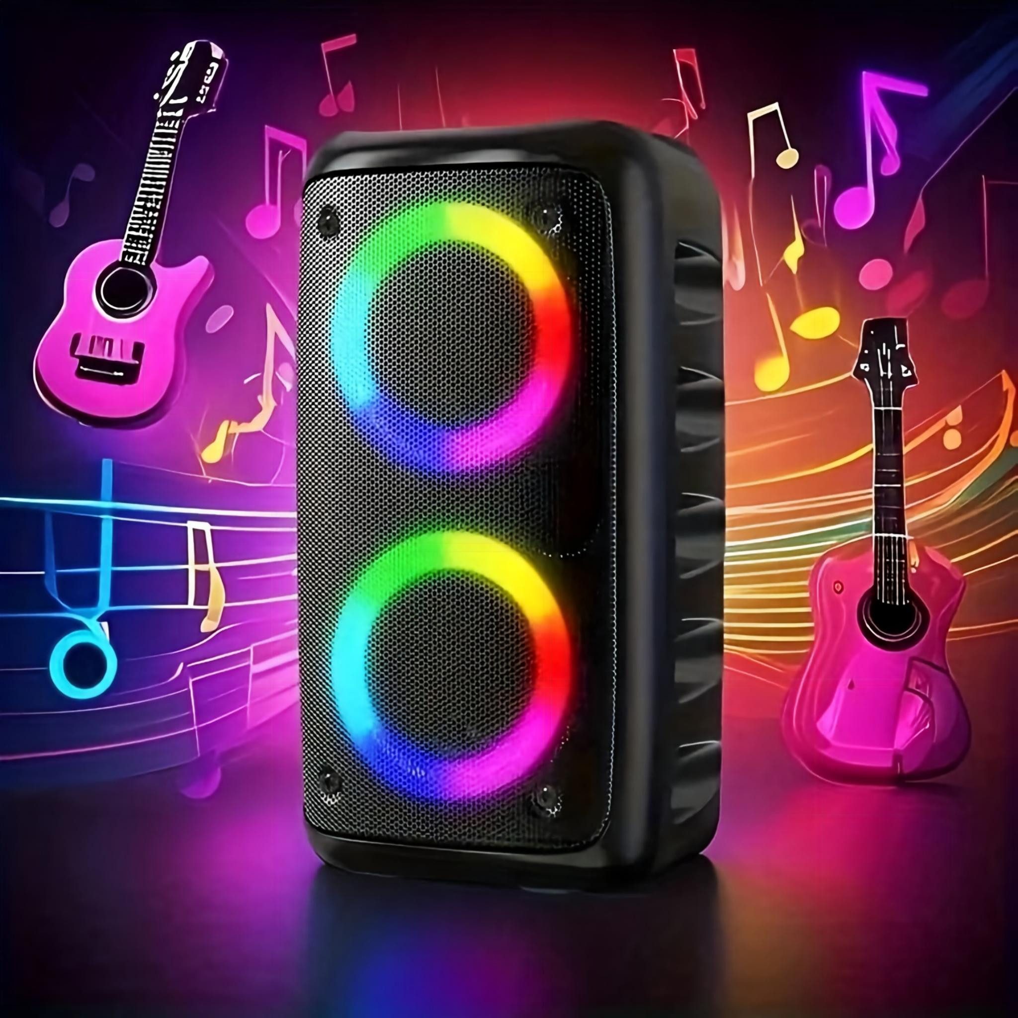 AIBISTAR RGB Bluetooth Lautsprecher Party-Lautsprecher 2400mAh, Mikrofon, Bass Bluetooth-Lautsprecher 2-Kanal-System (Bluetooth / AUX / USB / SD-Karte, 40 W, 2400-mAh-Akku,dynamische RGB-Beleuchtung,externer Mikrofonanschluss)