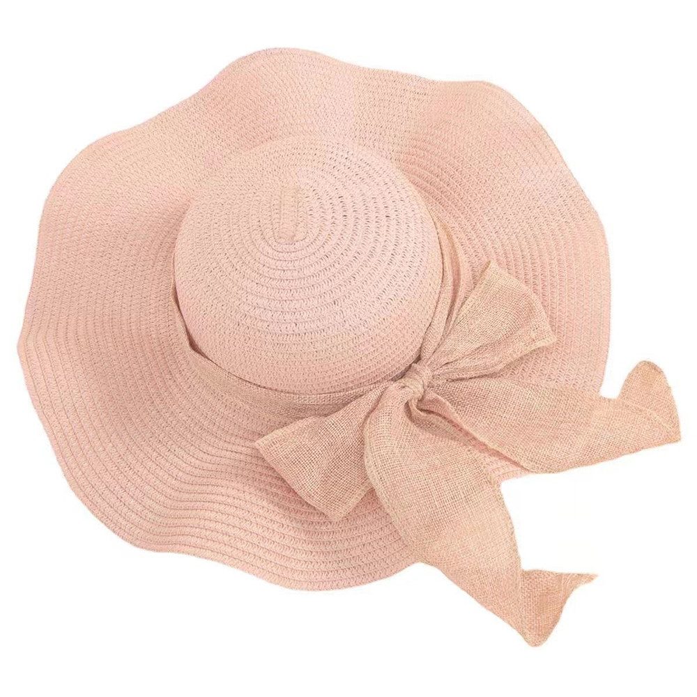 Zaewry Strohhut Damen faltbar Sonnenhut Sommerhut Strandhut Straw hat Einheitgröße wellenförmiger Rand
