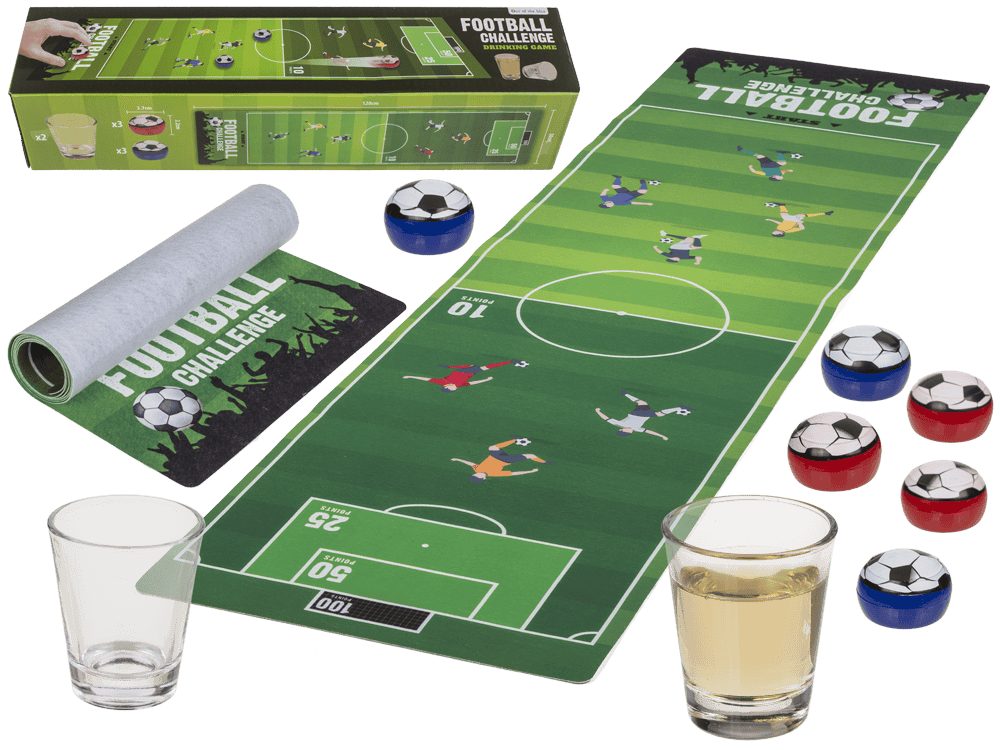 Out of the Blue Spiel Fußball Trinkspiel für Erwachsene mit 2 Shotgläsern, im Geschenkkarton