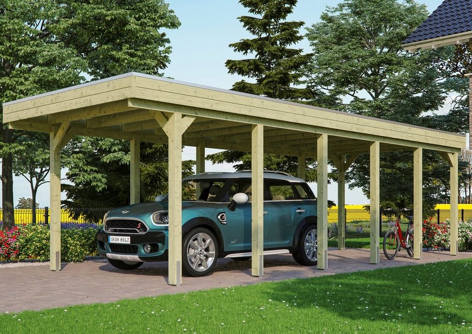 Skanholz Einzelcarport Friesland, BxT: 314x860 cm, 221 cm Einfahrtshöhe,  Flachdach-Carport, Dachschalung mit EPDM-Folie