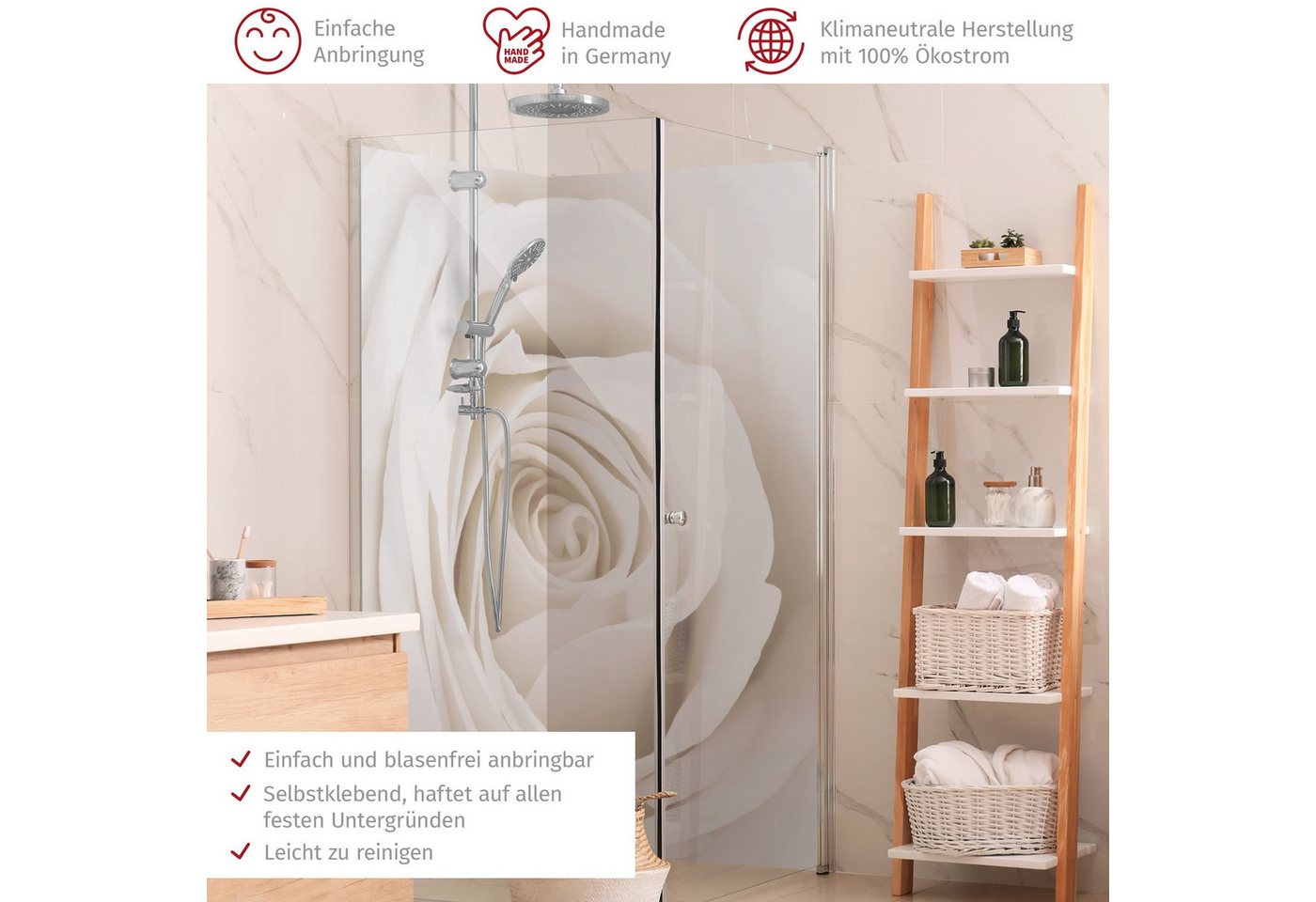 Thumbnail - Bilderdepot24 Badrückwand Blumen weiß Duschrückwand ohne Bohren Dusche Landhaus, (2-tlg., Hart-Folie Smart matt 0,35 mm)...