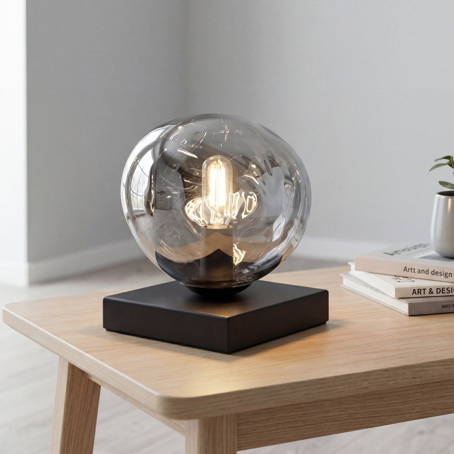 Licht-Erlebnisse Tischleuchte CLONLINA, ohne Leuchtmittel, Glas Silber verspiegelt E14 17,5 cm Lavaglas Nachttisch Schlafzimmer