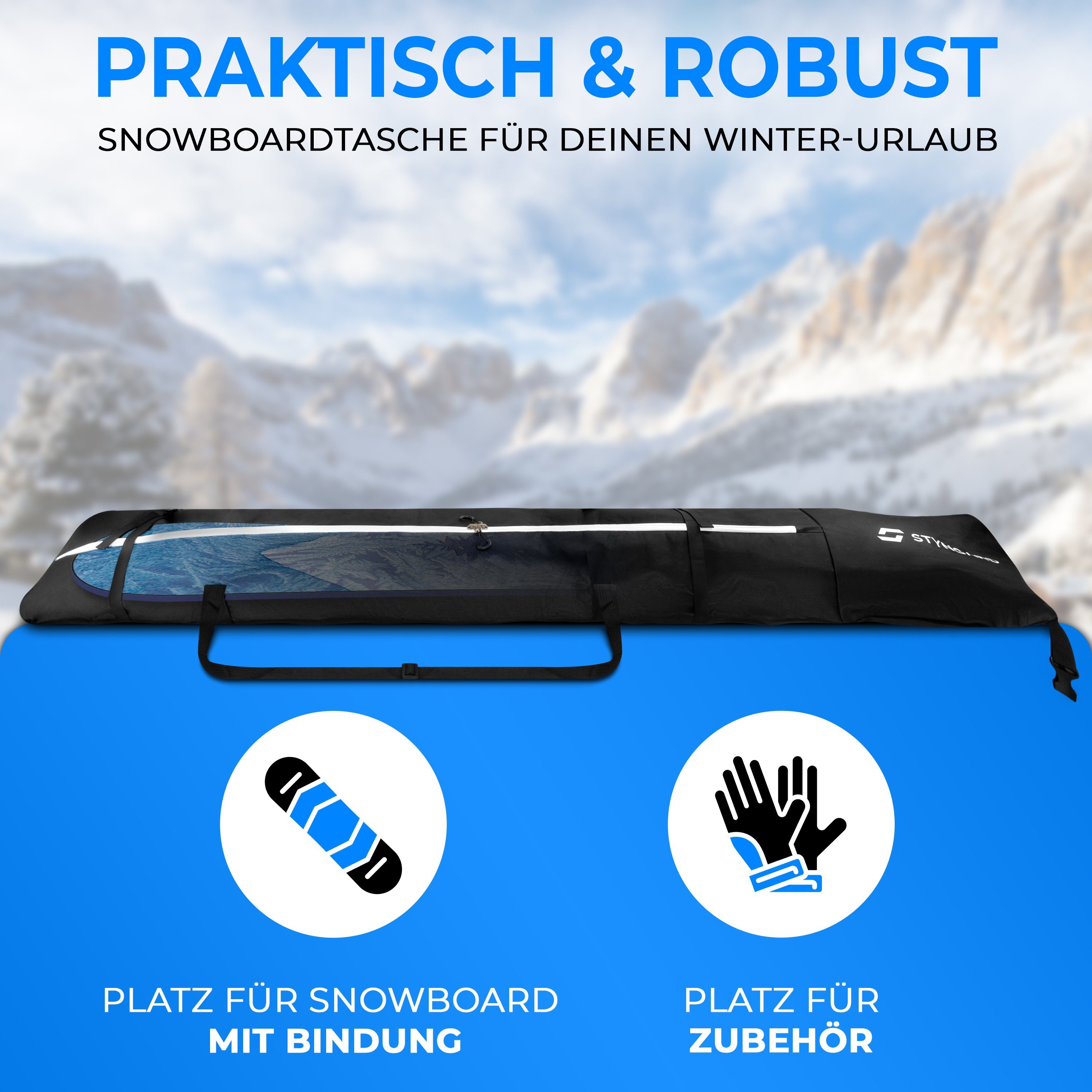 Styngard Sporttasche WHISTLER (Snowboardtasche mit Rolltop [140 cm bis 190 cm] Boardbag)