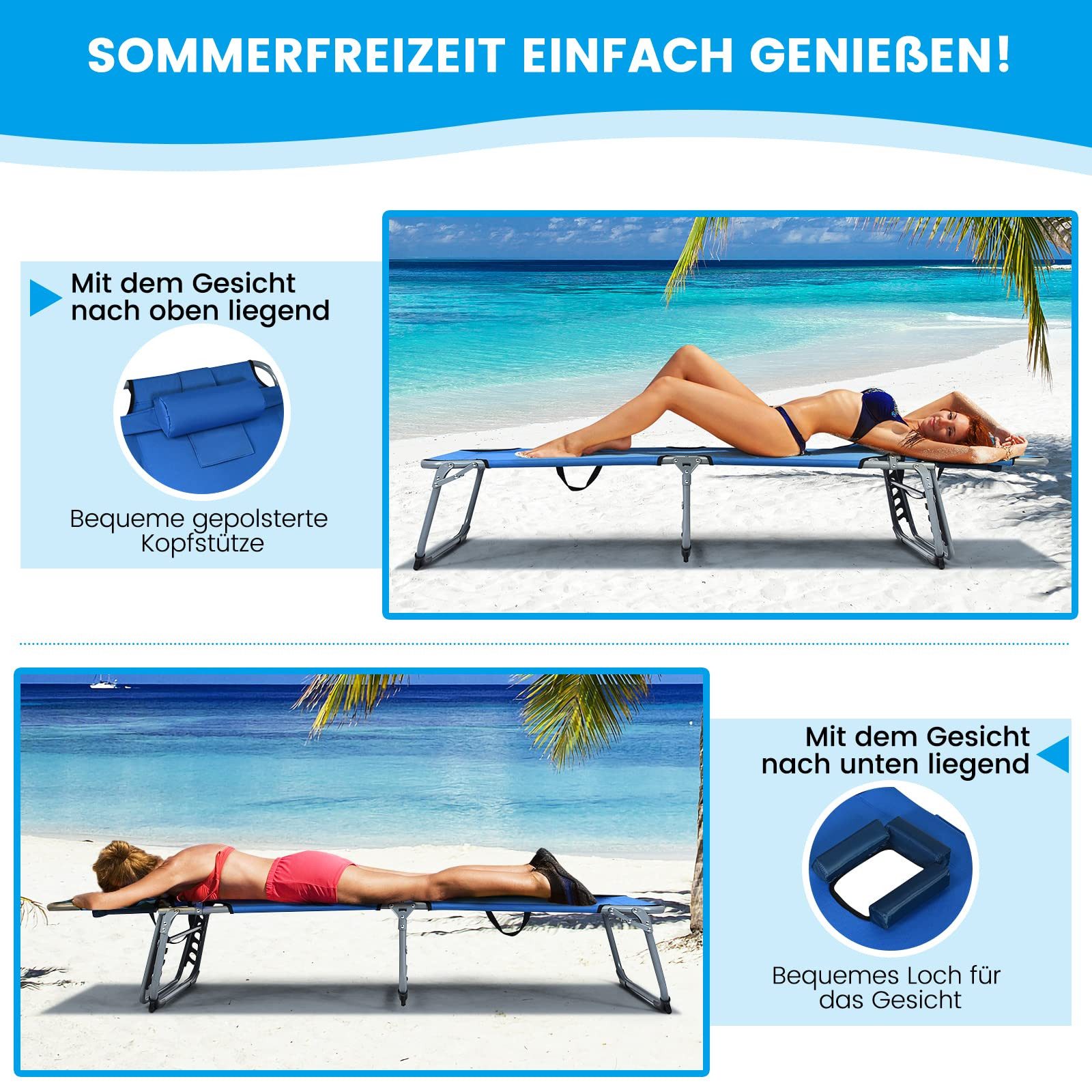 COSTWAY Gartenliege, 5-stufig, mit Gesichtsöffnung, klappbar, günstig online kaufen