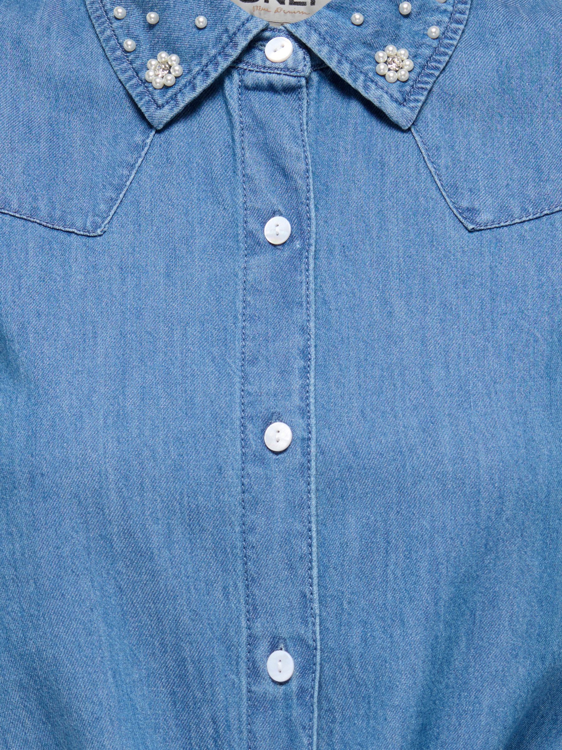 ONLY Jeansbluse ONLBRIAR S/L PEARL KNOT SHIRT DNM QYT Baumwolle