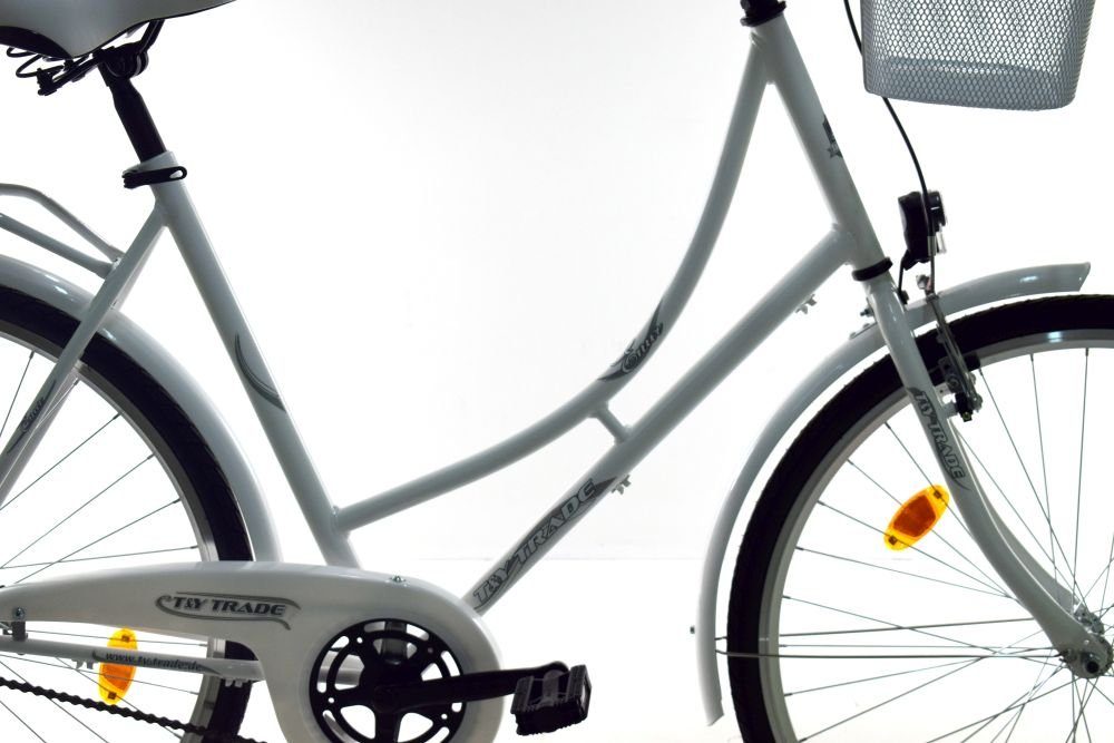 T&Y Trade City Bike 28 Inch Women's City Holland Bicycle Bike Coaster Brake Road Legal White, 1 Speed, Coaster Brake, Luggage Rack, Kickstand, Basket