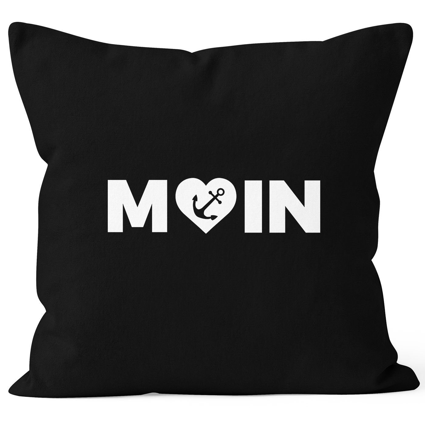 MoonWorks Dekokissen Kissenbezug Moin Love Herz Anker Kissenhülle Dekokissen 40x40 Baumwolle MoonWorks® schwarz