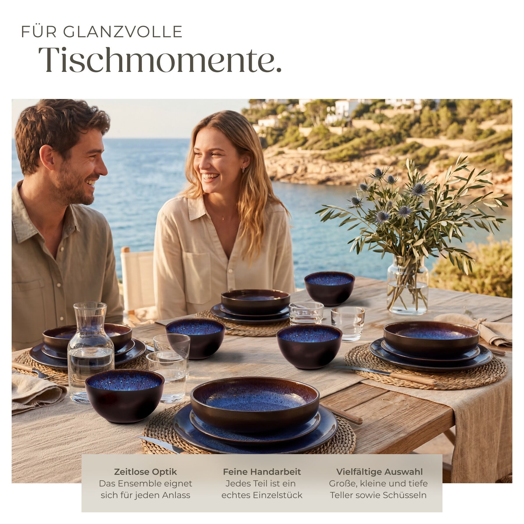 tectake Geschirr-Set Tafelservice (24-tlg), 6 Personen, Steingut, für 6 Personen, handgefertigt