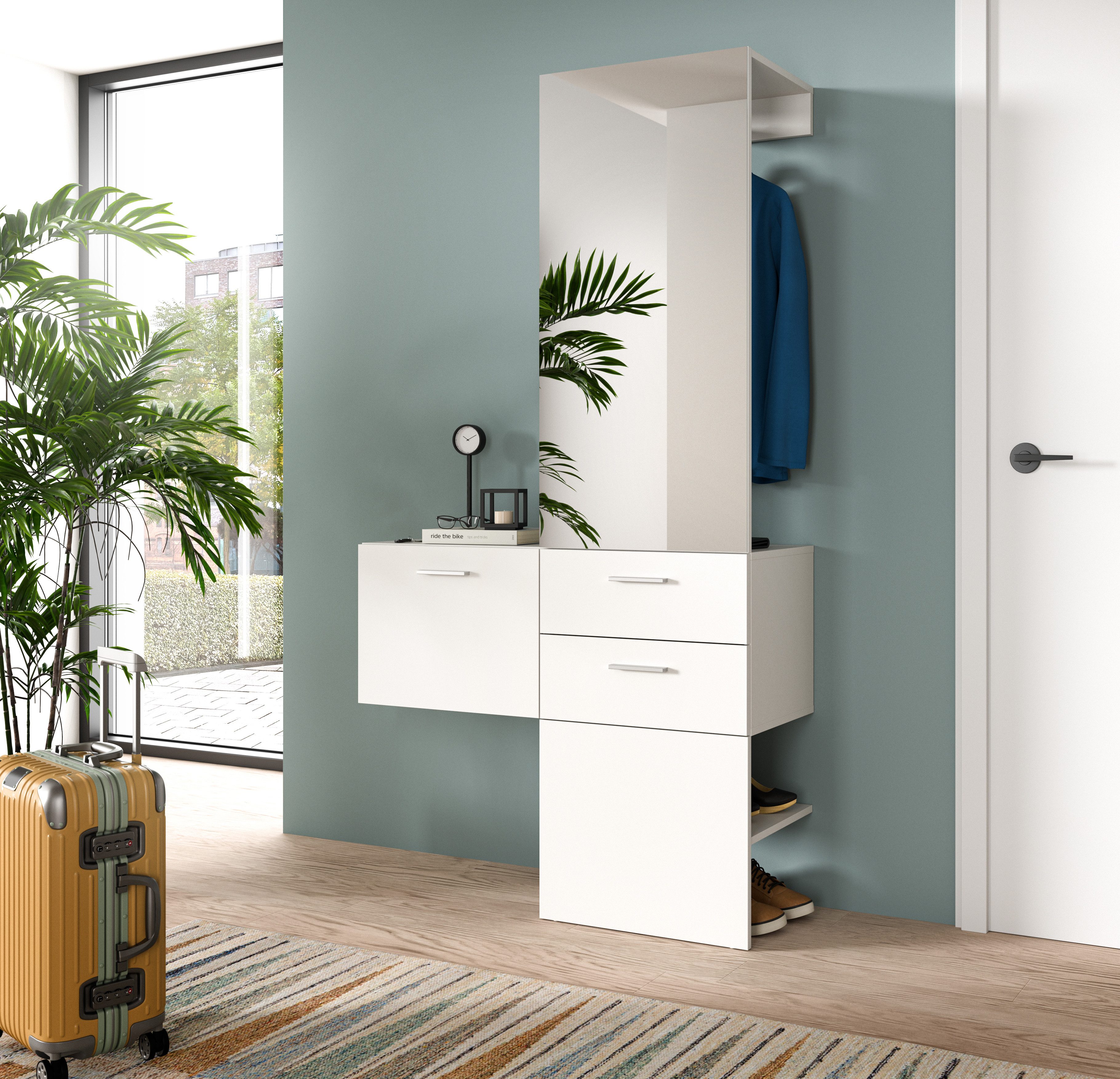 furnling Garderoben-Set Varga, (2-St., bestehend aus Garderobenpaneel, Garderobenschrank), Flurmöbel, Garderobenmöbel, Breite 104 cm, weiß Melamin