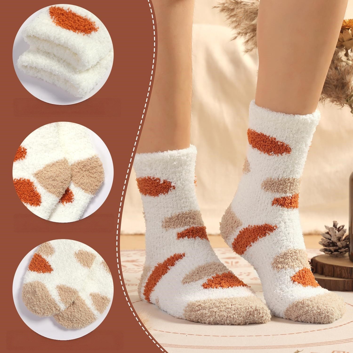 FOUORTUNATE-BEE Thermosocken 6 Paar Damen Kuschelsocken, warm, weich, Herbst und Winter, 36–42 Flauschige Damen-Wintersocken, 6 Paar, als Schlafsocken und Gesch – Bild 5 von 5