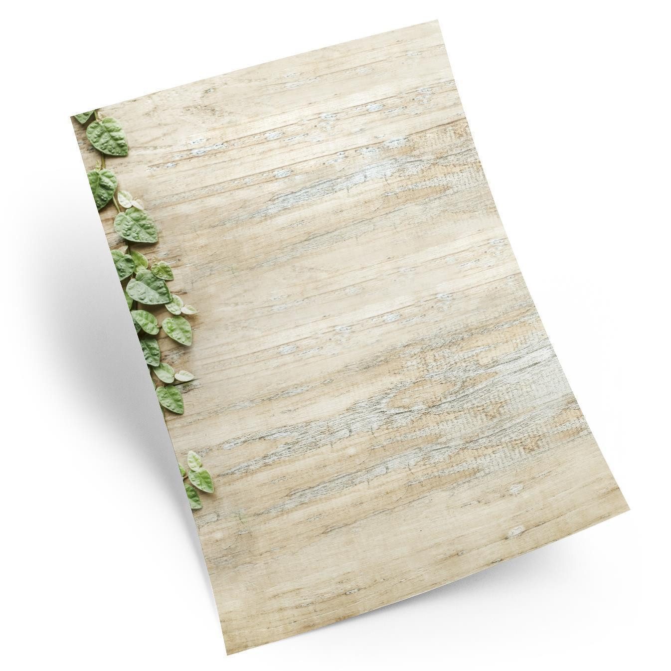 Logbuch-Verlag Klappkarte 100 Blatt Holz-Optik EFEU BLÄTTER grün Briefpapier BEIDSEITIG